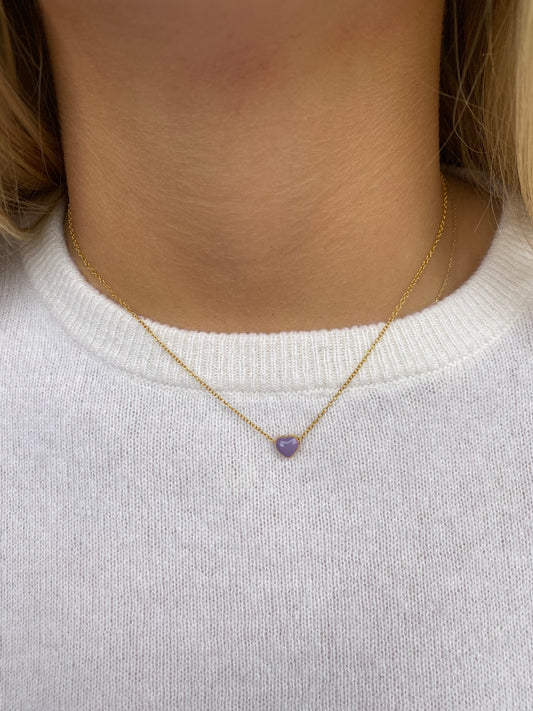 Ruby & Violet Purple Heart Enamel Necklace