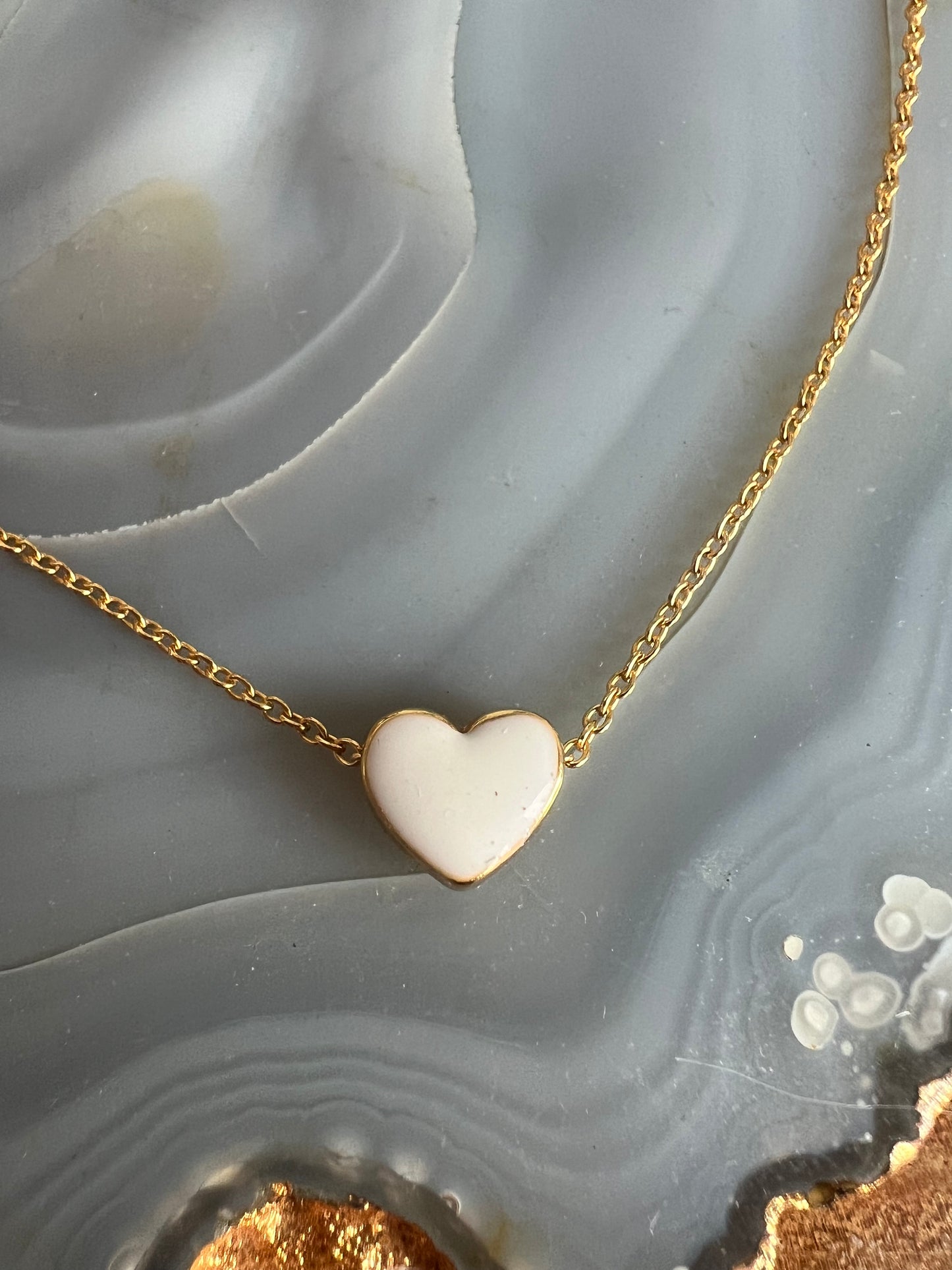 Ruby & Violet White Heart Enamel Necklace