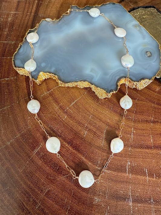 Ruby & Violet Pearl Coin Station Necklace