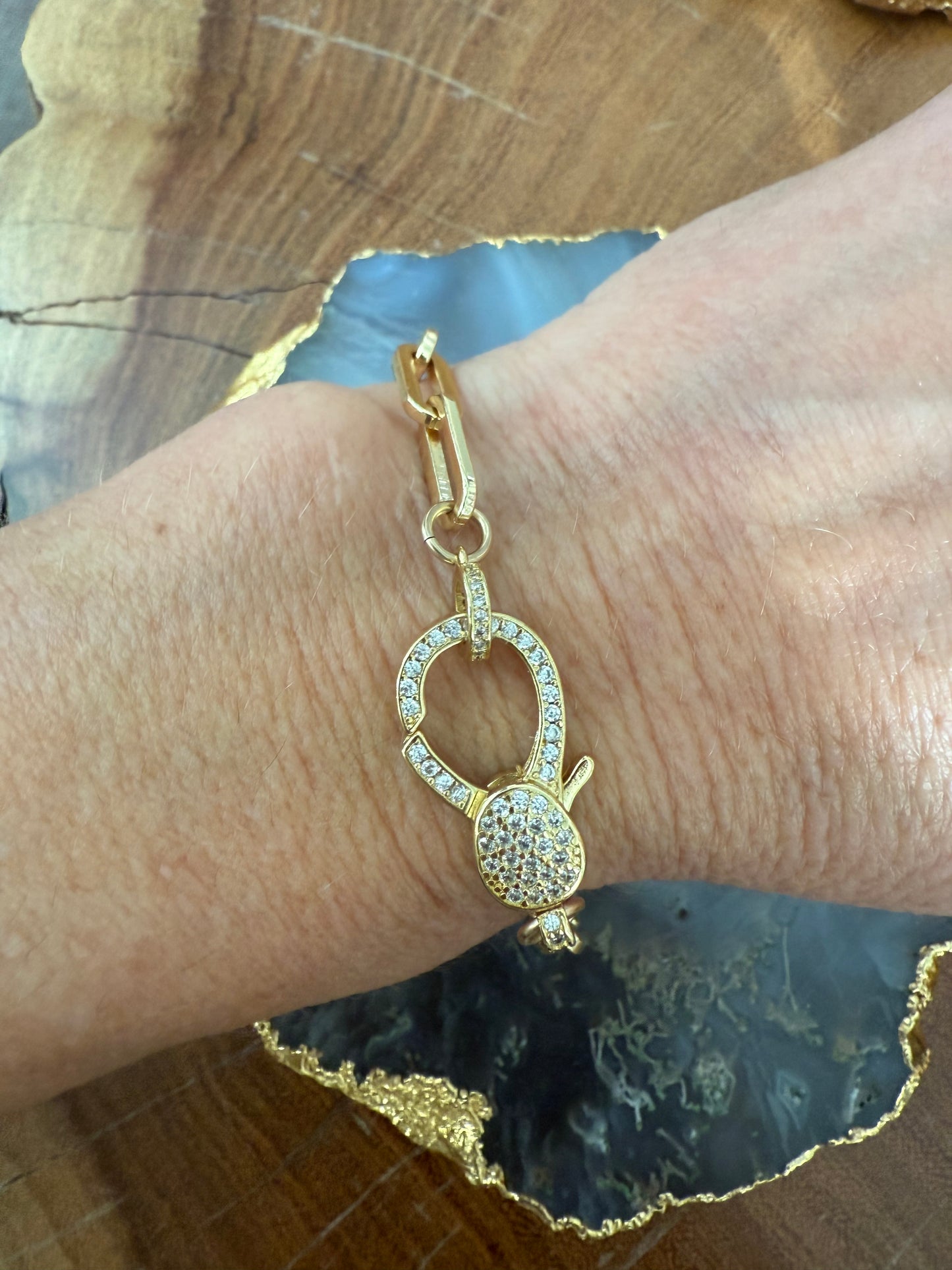 Ruby & Violet Med Paperclip Link Bracelet w/Pave Clasp