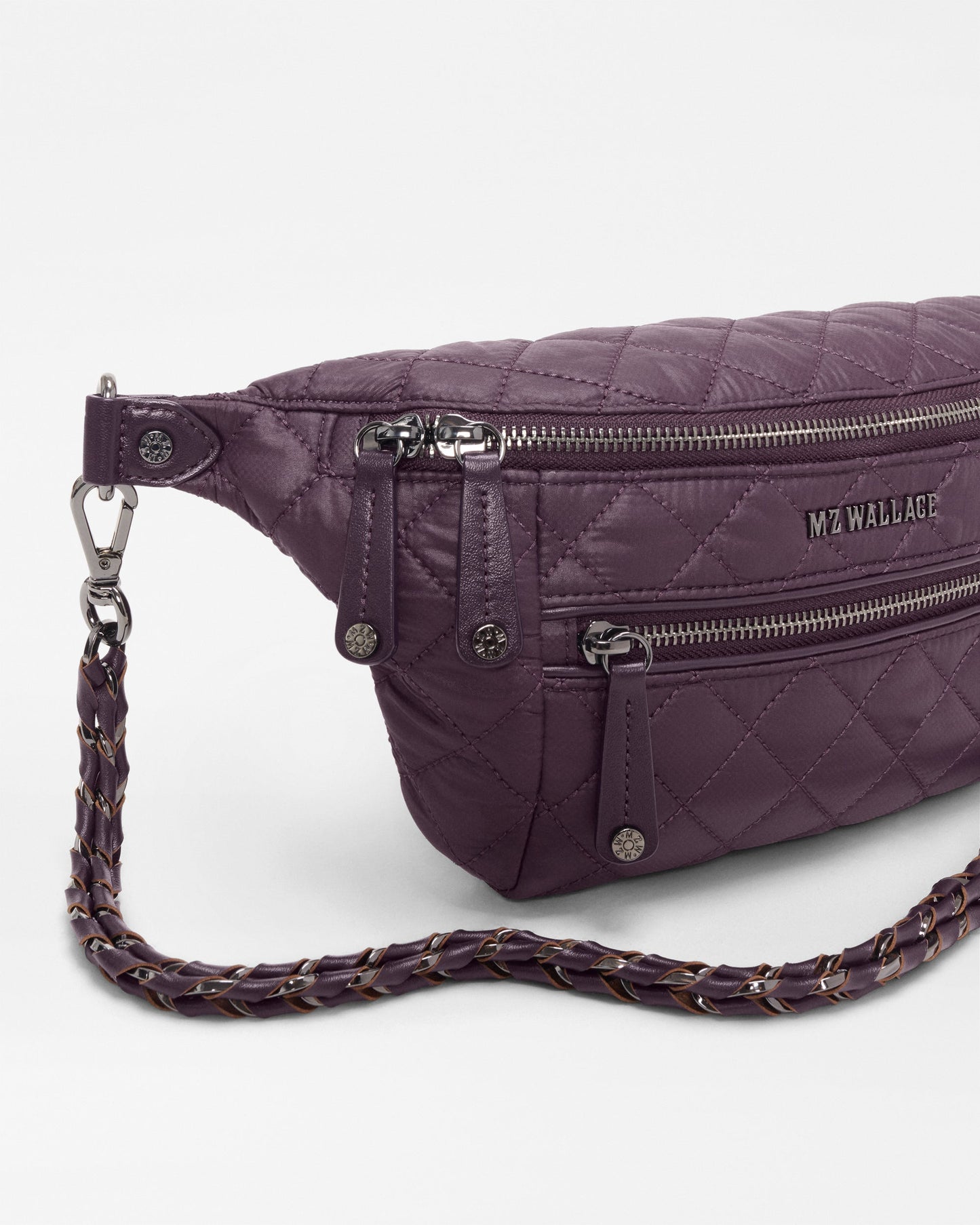 MZ Wallace Small Crosby Crossbody Sling in Raisin, detail view