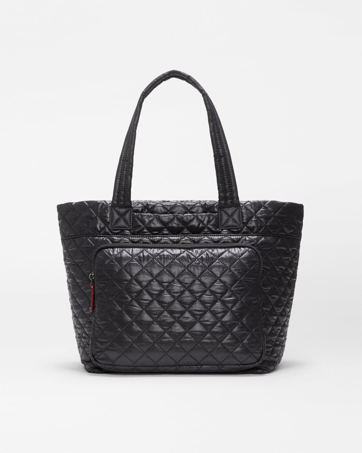 MZ Wallace Medium Metro Travel Tote in black, alternate view showing the exterior pockets