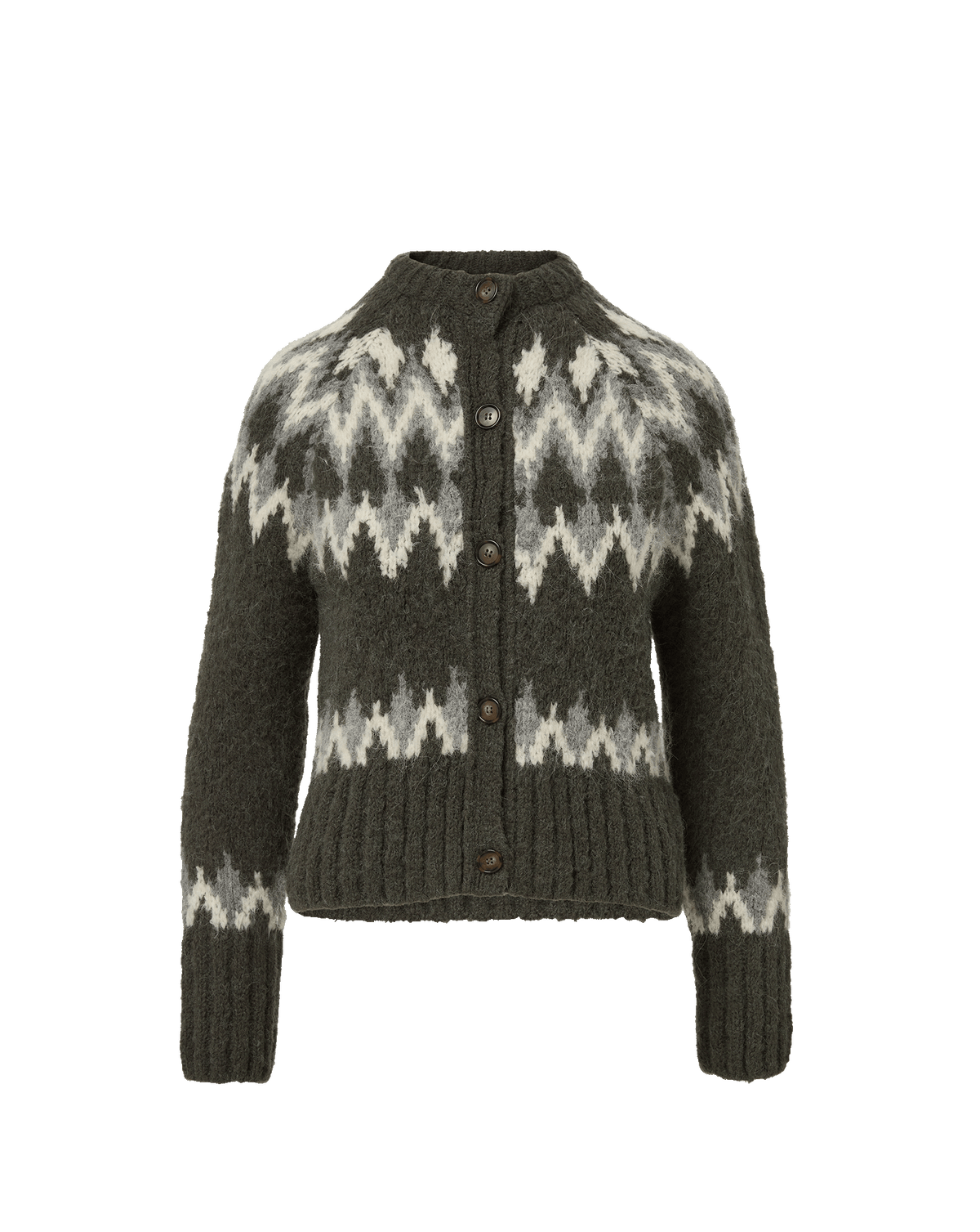 Veronica Beard Christina Fairisle Cardigan in Green Shadow Multi, flat product view