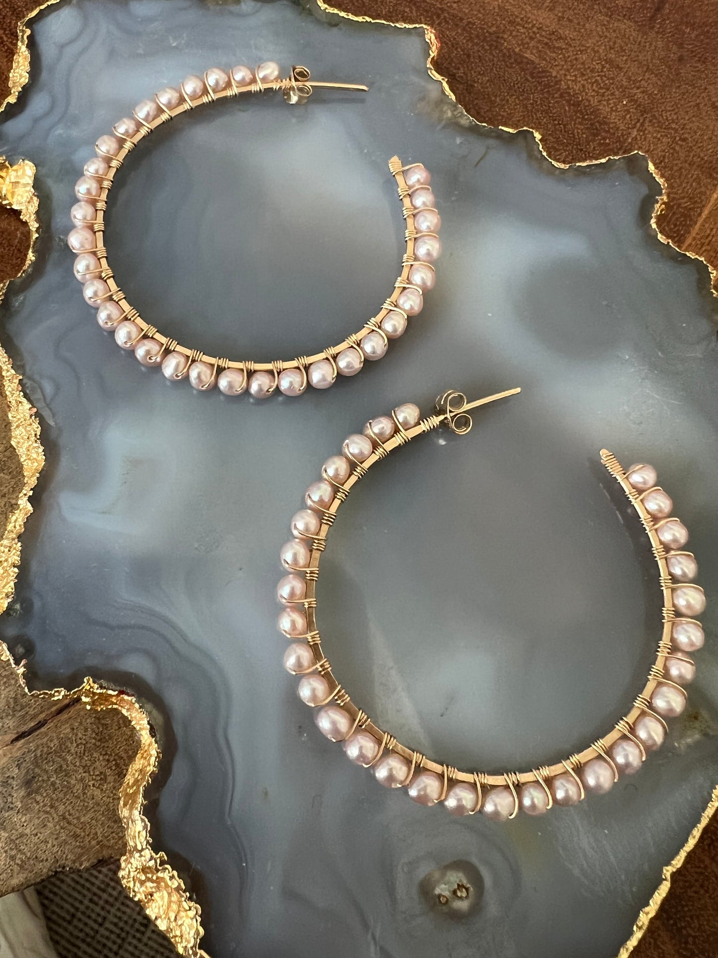Ruby & Violet Lg Pearl Hoops
