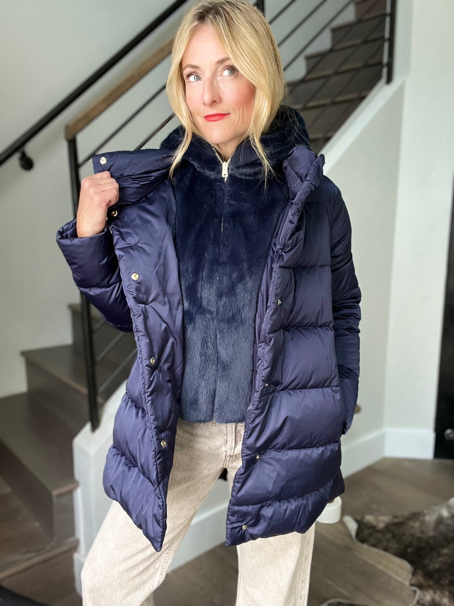 Herno Sateen A-line Fuzzy Dickey Coat