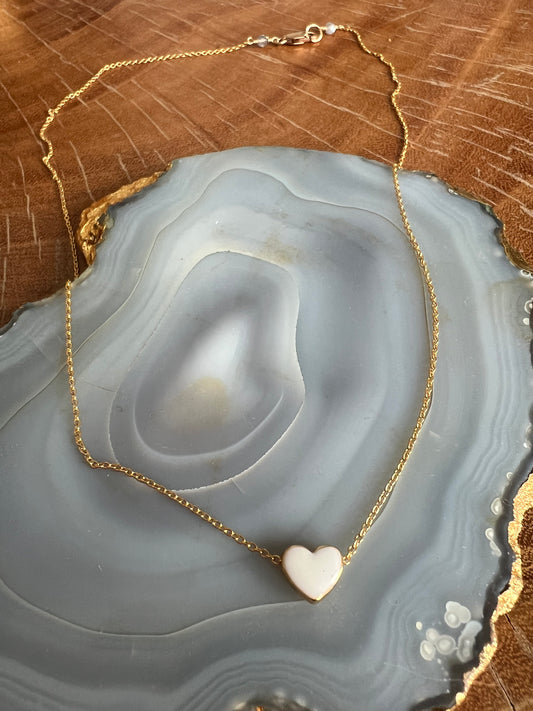 Ruby & Violet White Heart Enamel Necklace