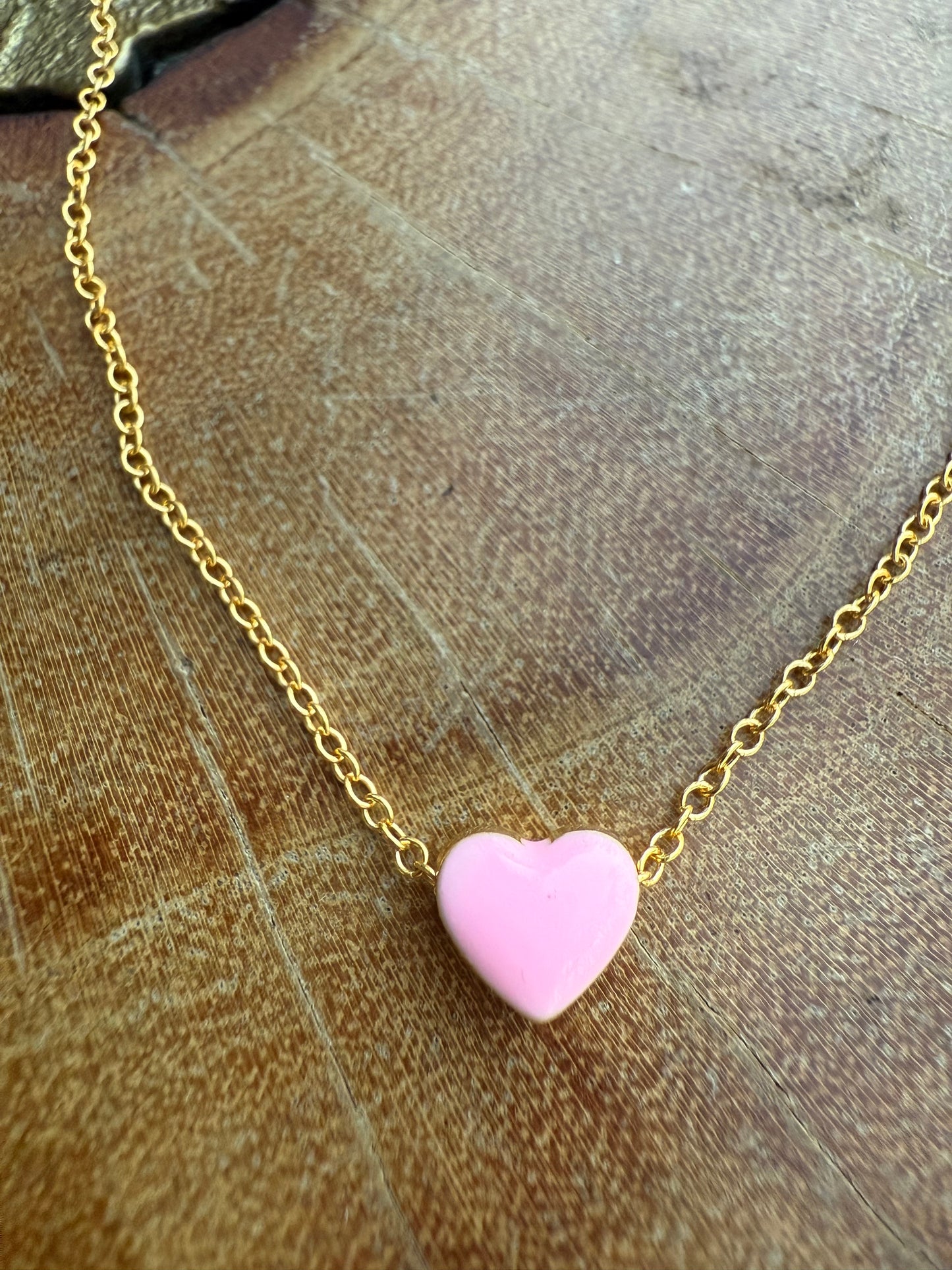 Ruby & Violet Pink Enamel Heart Necklace