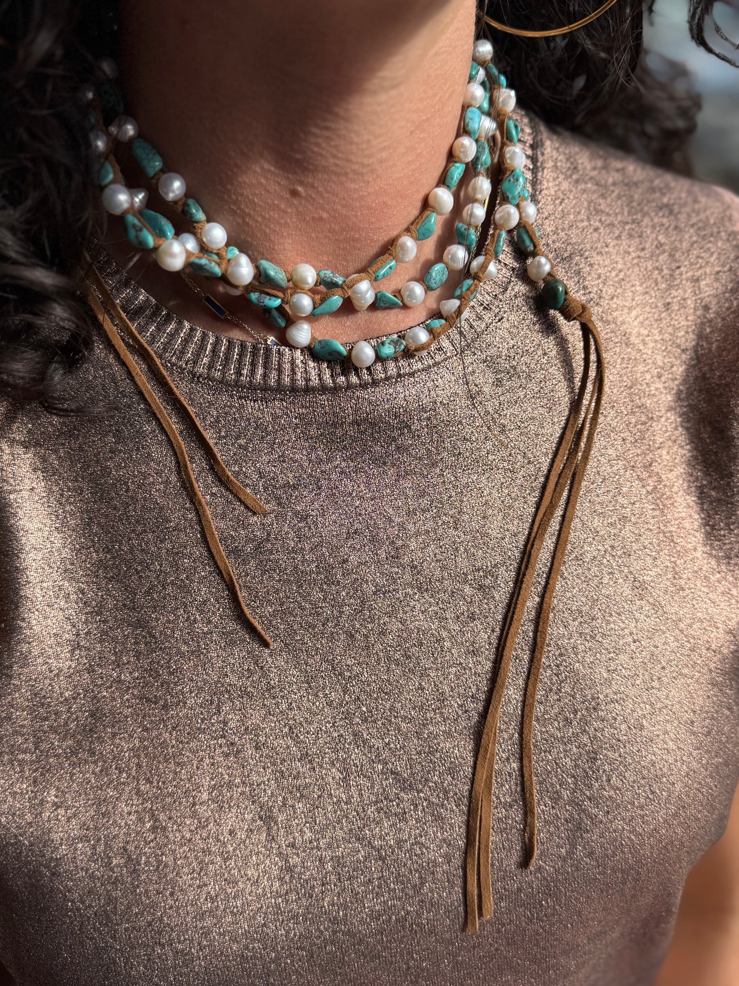 Tess Sm Turq Pearl Necklace