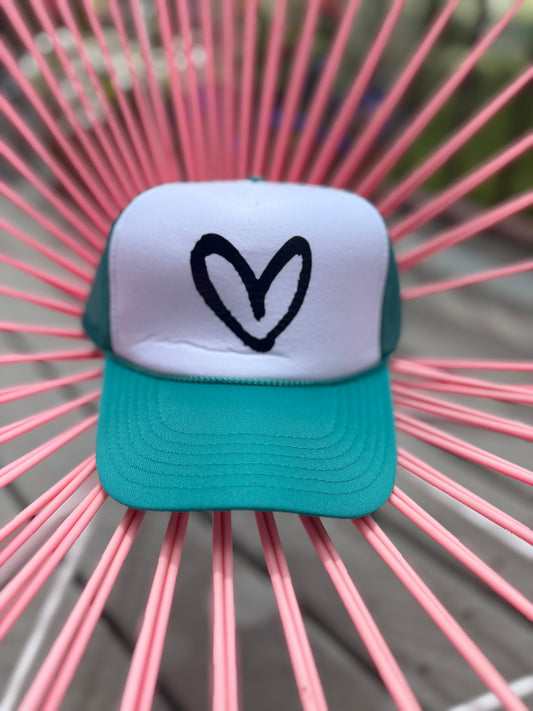 House of Shan Teal Wht/Blk Heart Hat