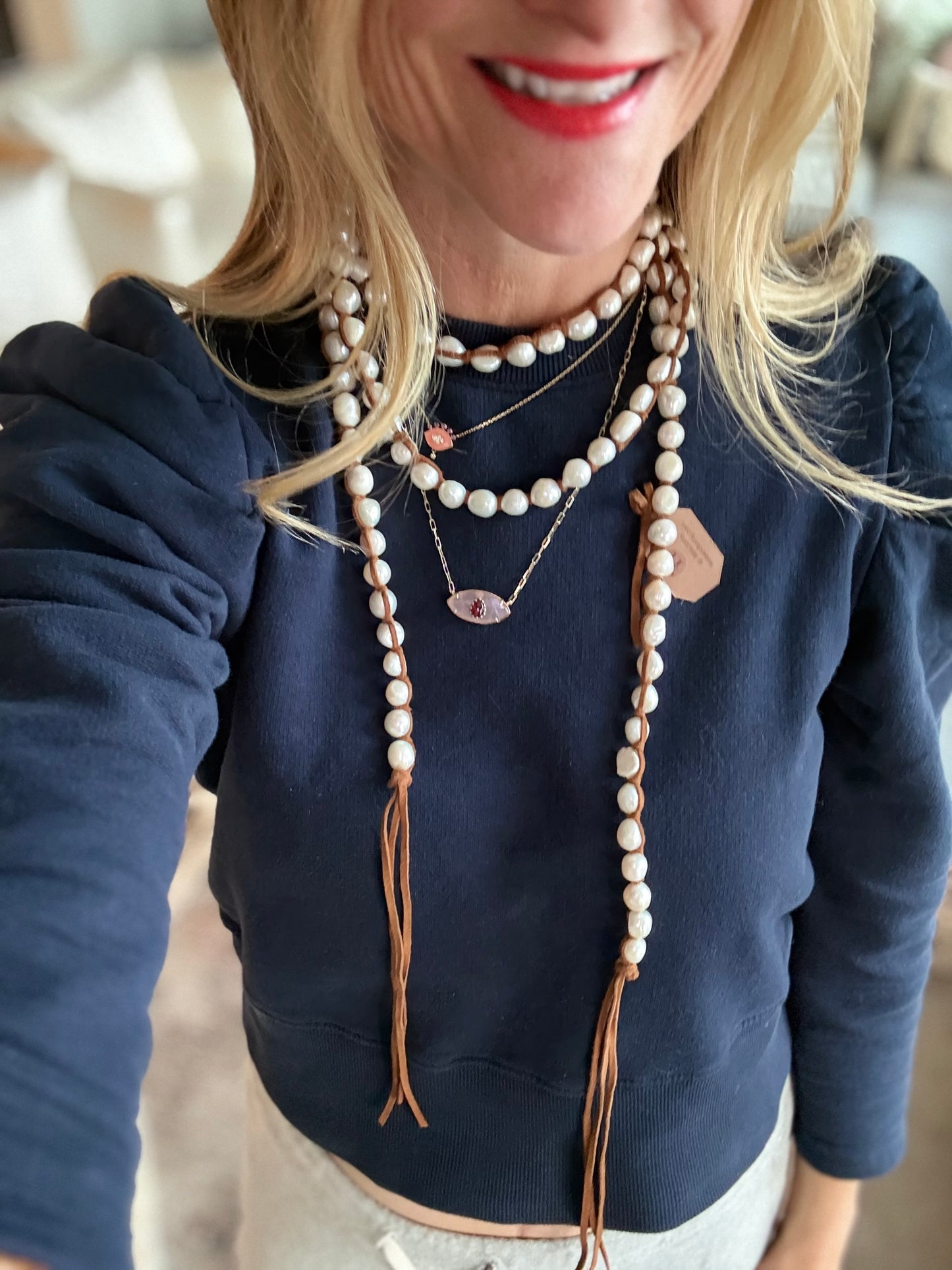 Tess Extra Long Medium White Pearls