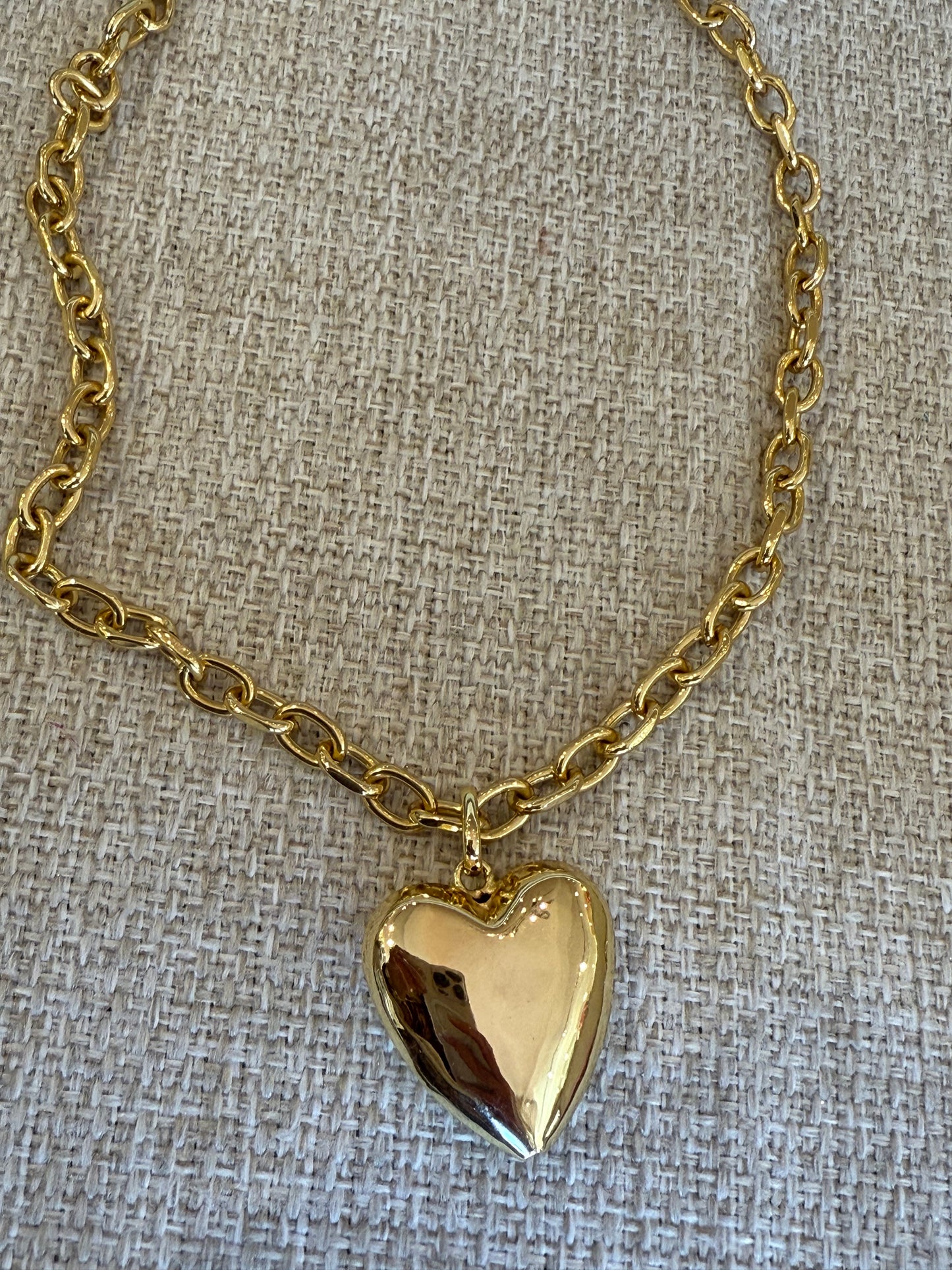 Ruby & Violet Thick Link Puffy Heart Necklace
