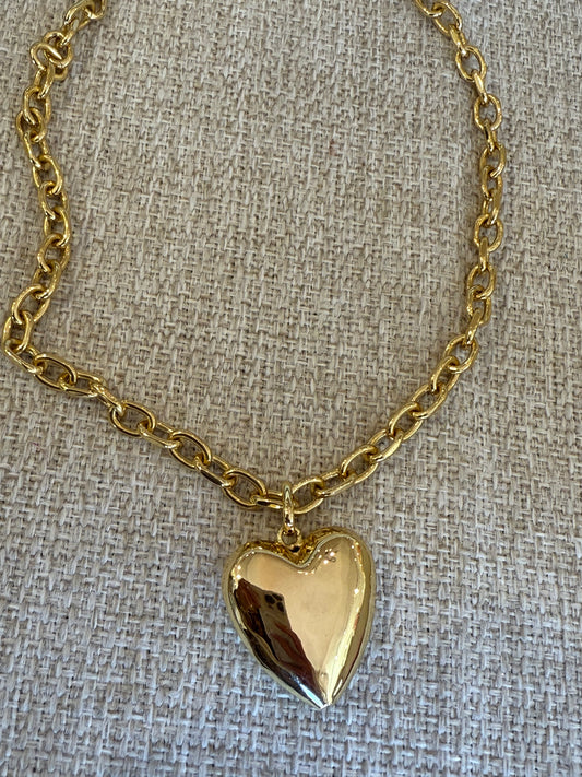 Ruby & Violet Thick Link Puffy Heart Necklace