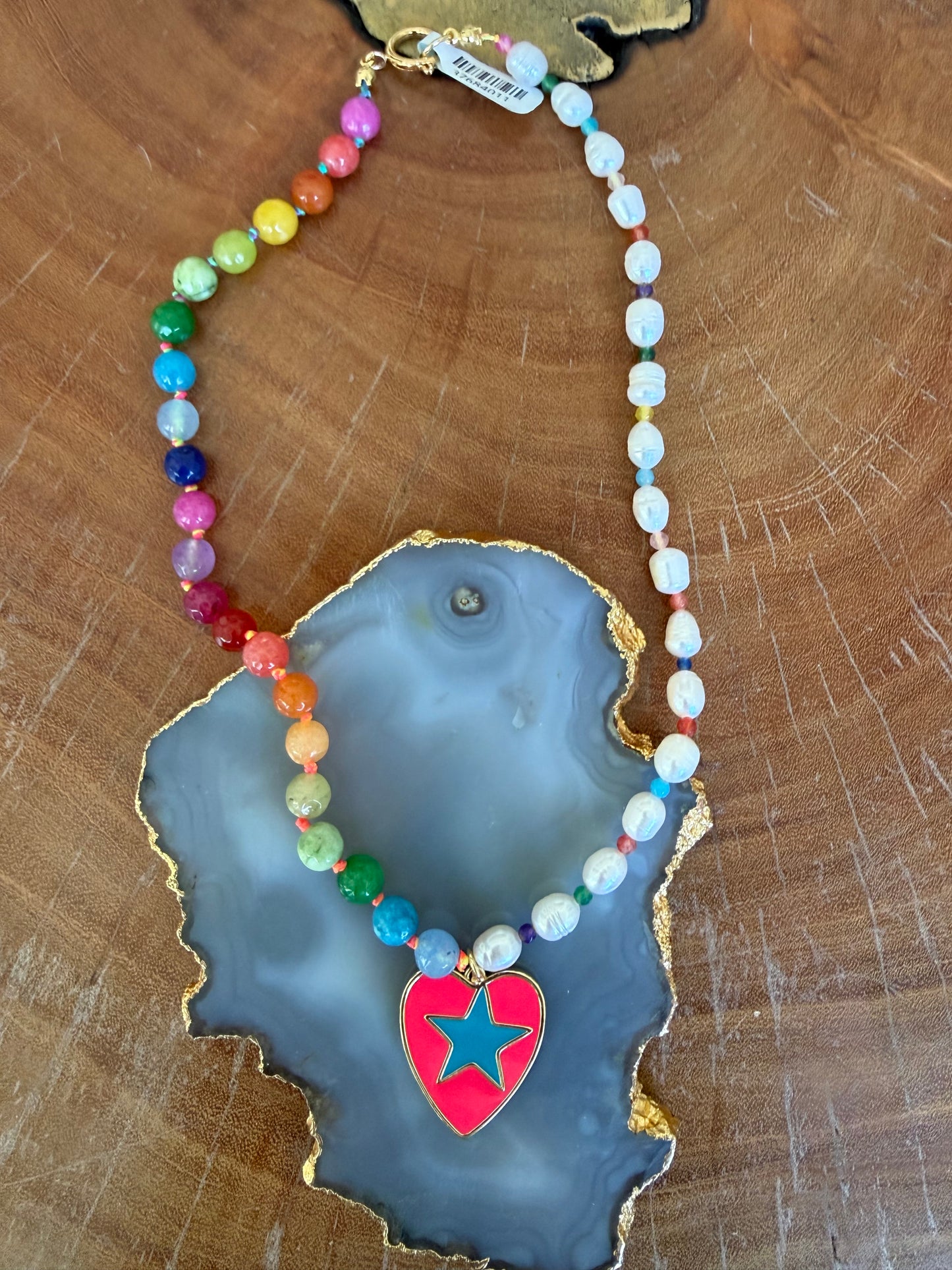 Gems by SJ Pink Heart Blue Star Necklace