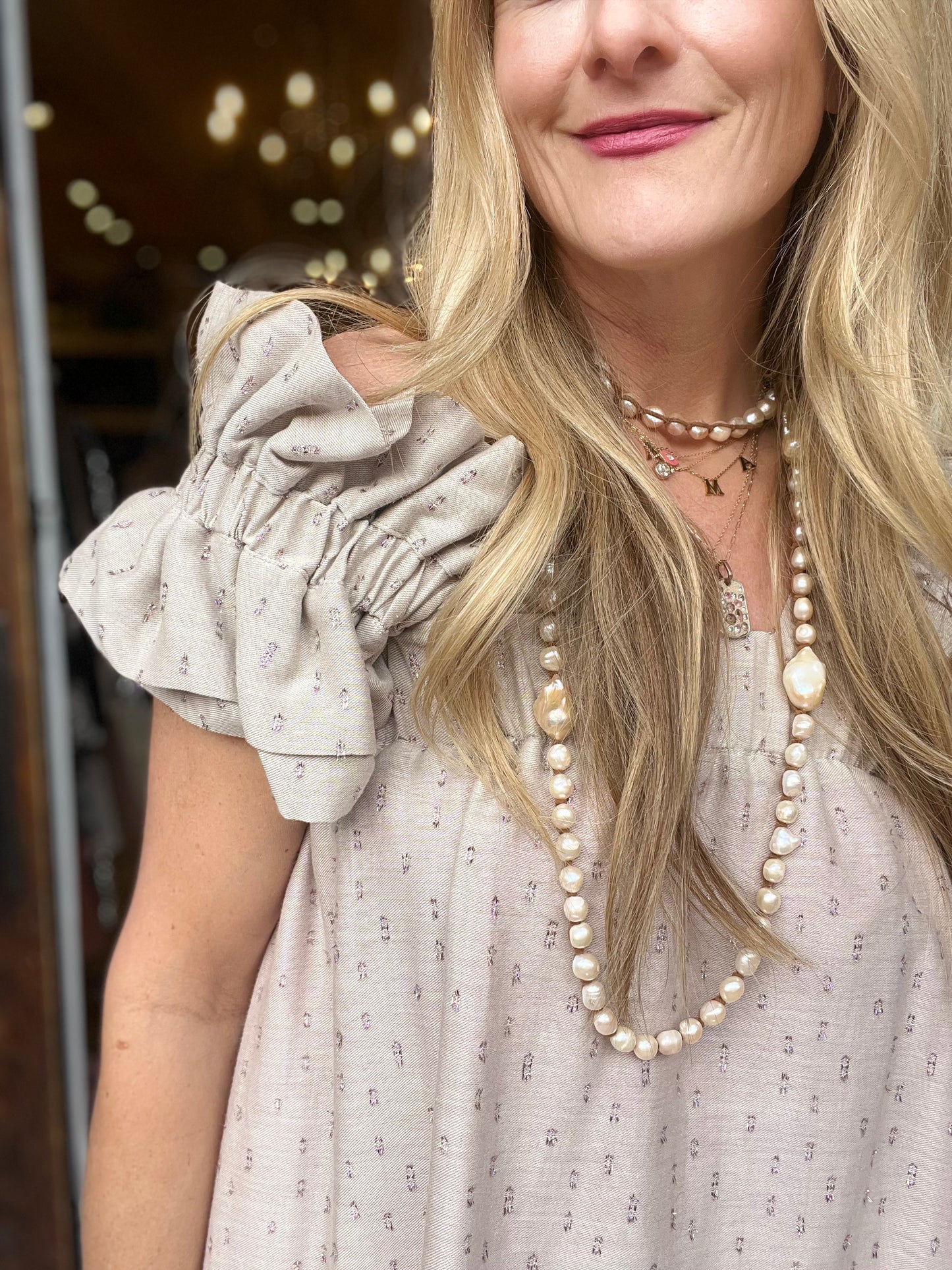 Inclan Beige Metallic Tangley Dress