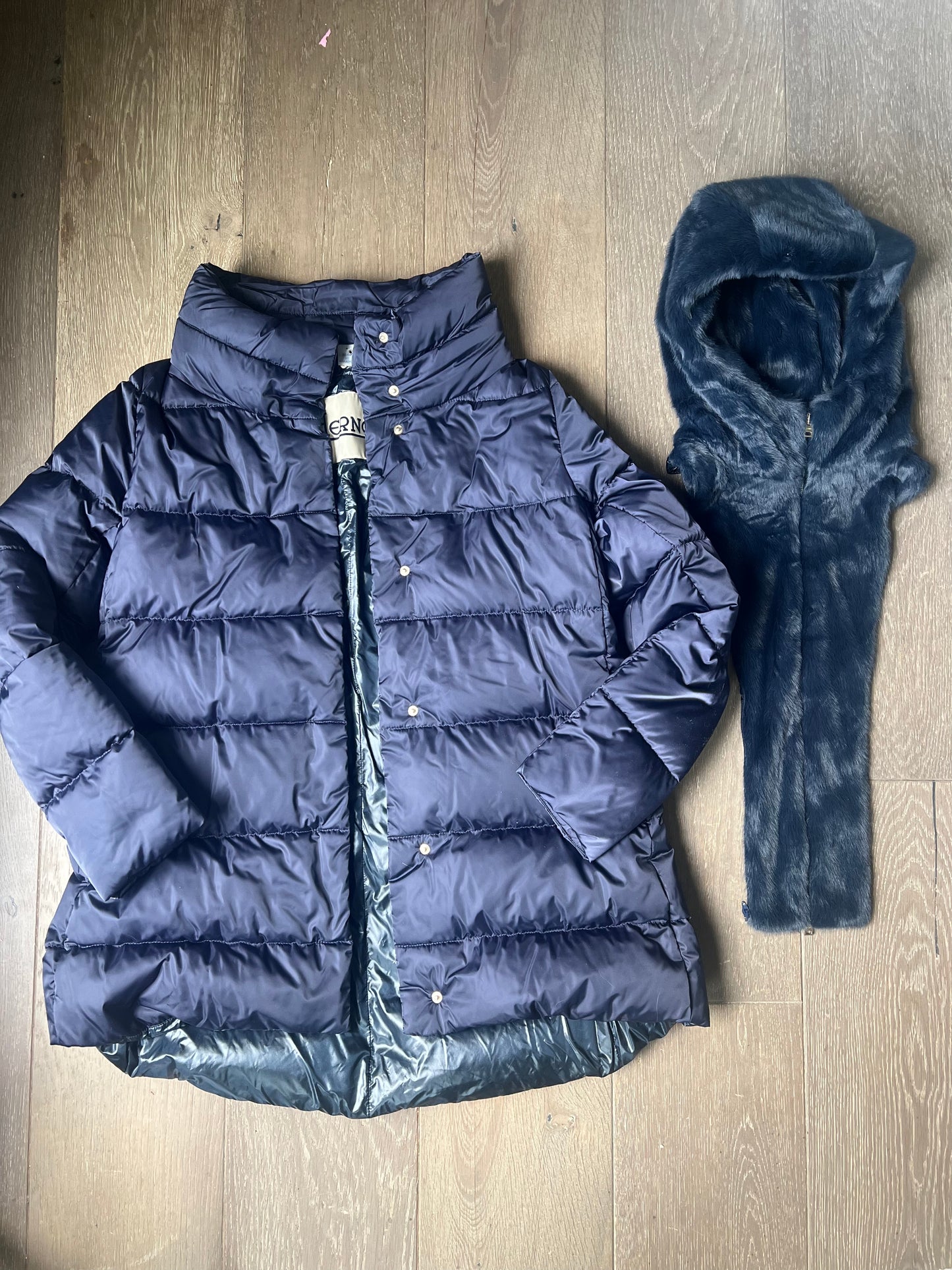 Herno Sateen A-line Fuzzy Dickey Coat
