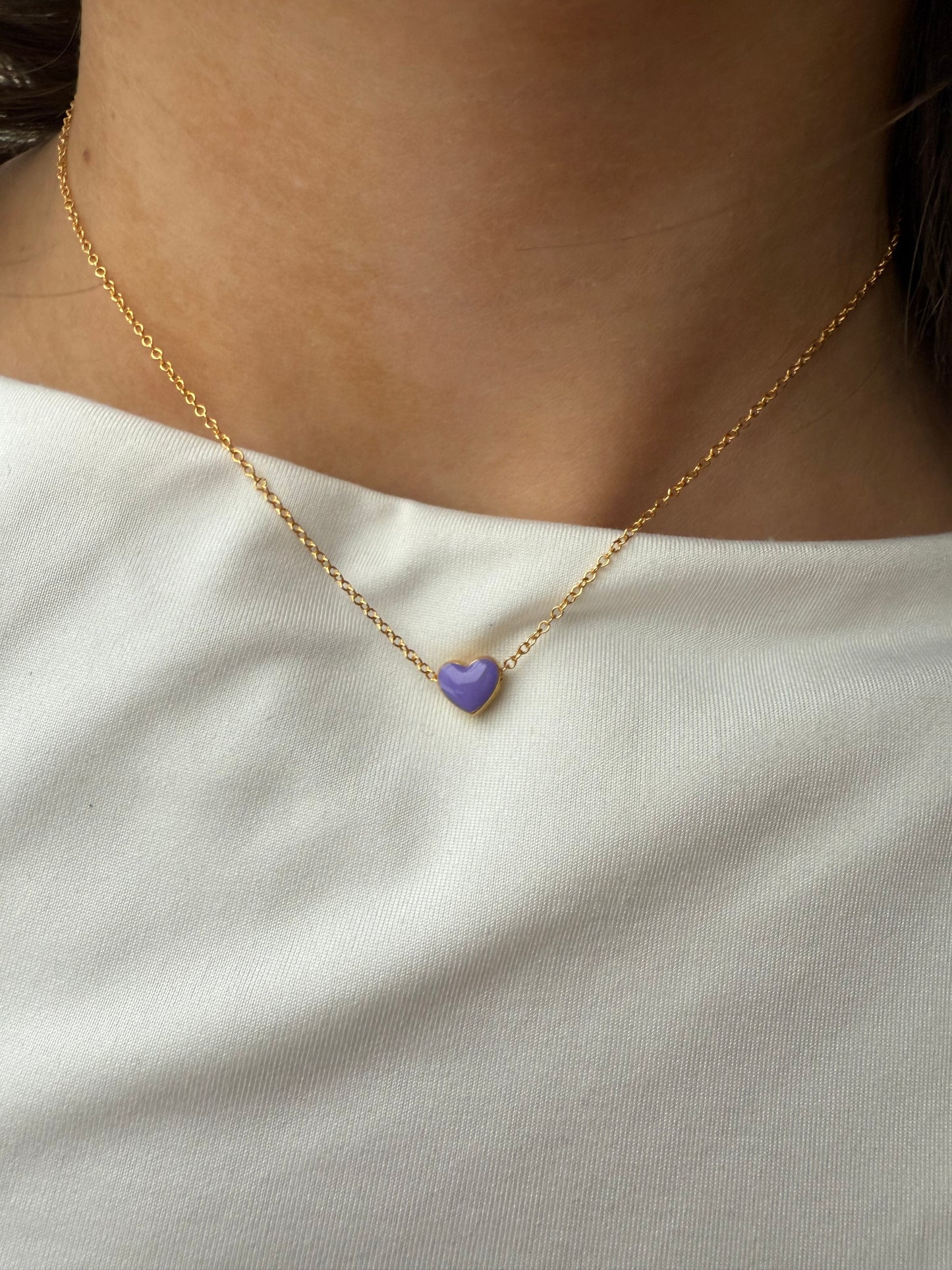 Ruby & Violet Purple Heart Enamel Necklace