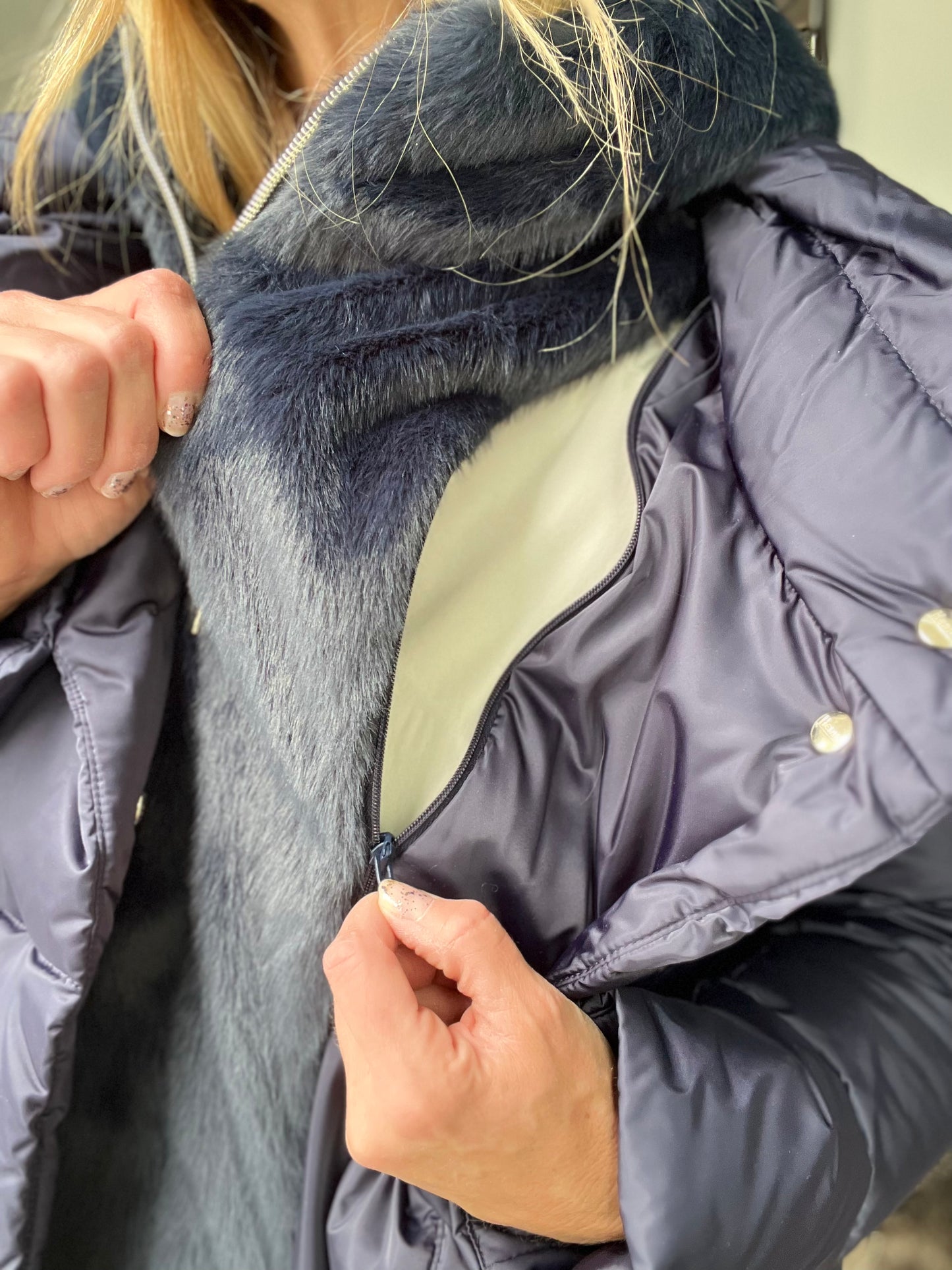 Herno Sateen A-line Fuzzy Dickey Coat