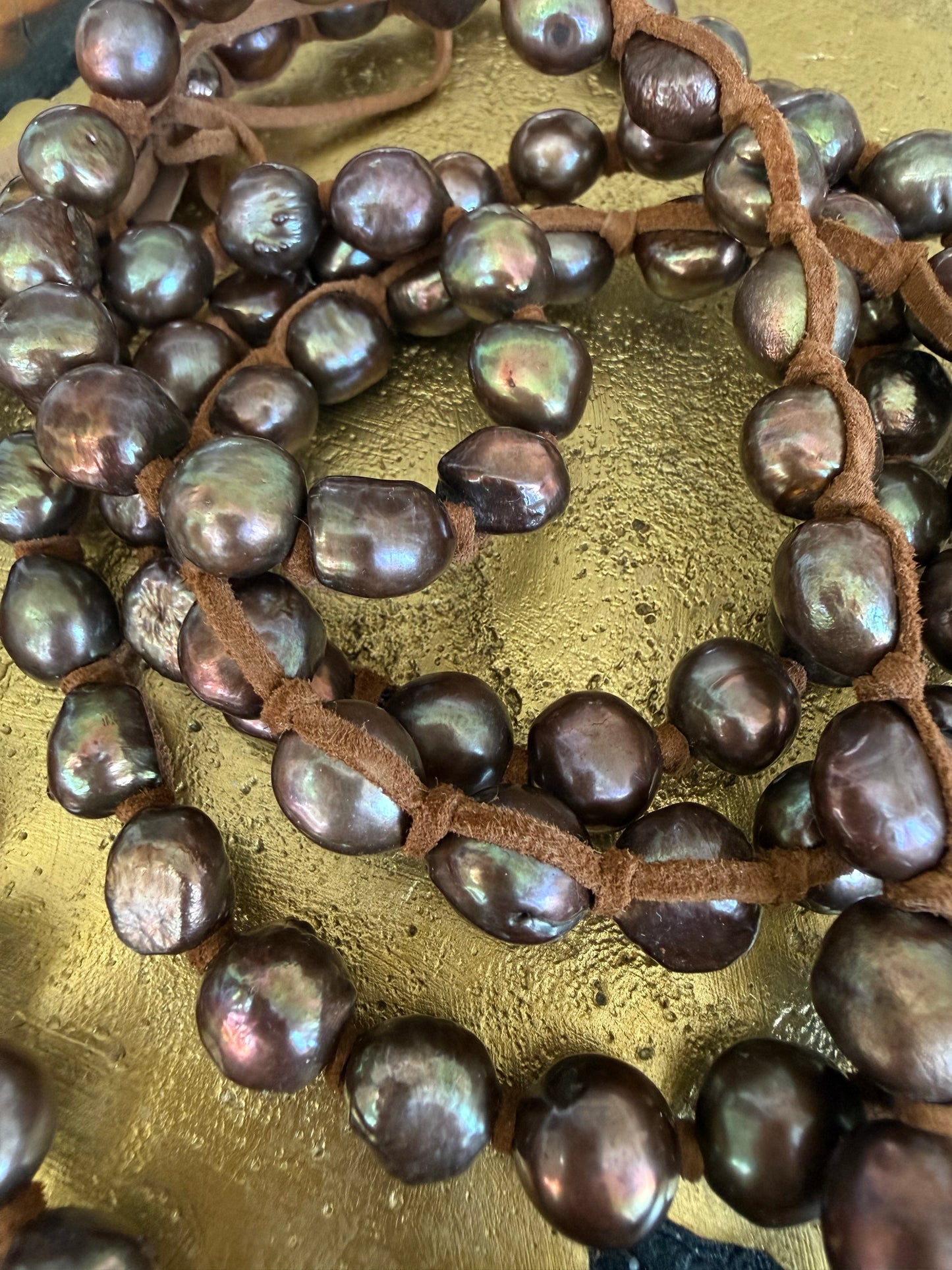 Tess Chocolate Pearls Triple Wrap Necklace