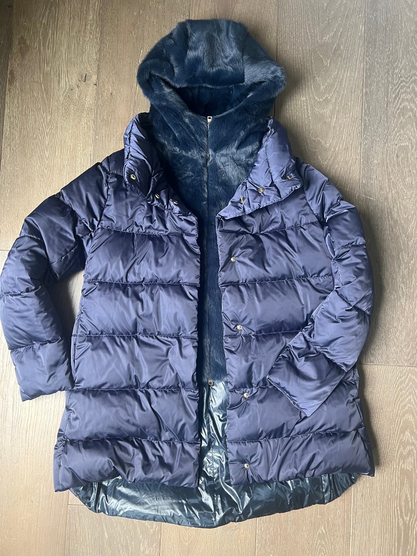 Herno Sateen A-line Fuzzy Dickey Coat