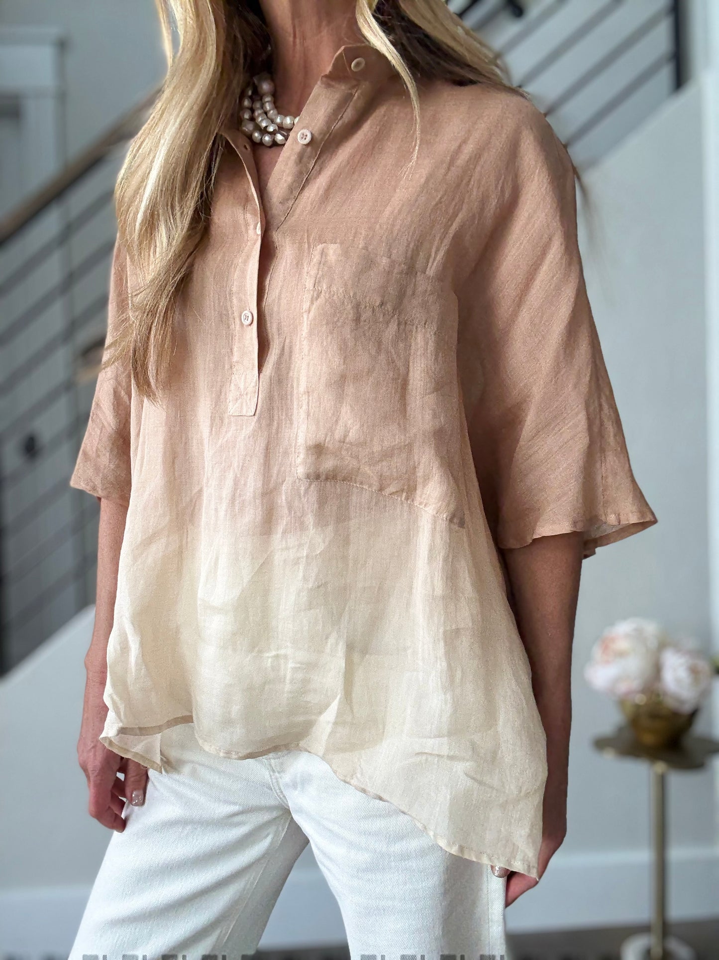 Nude V Neck Polo