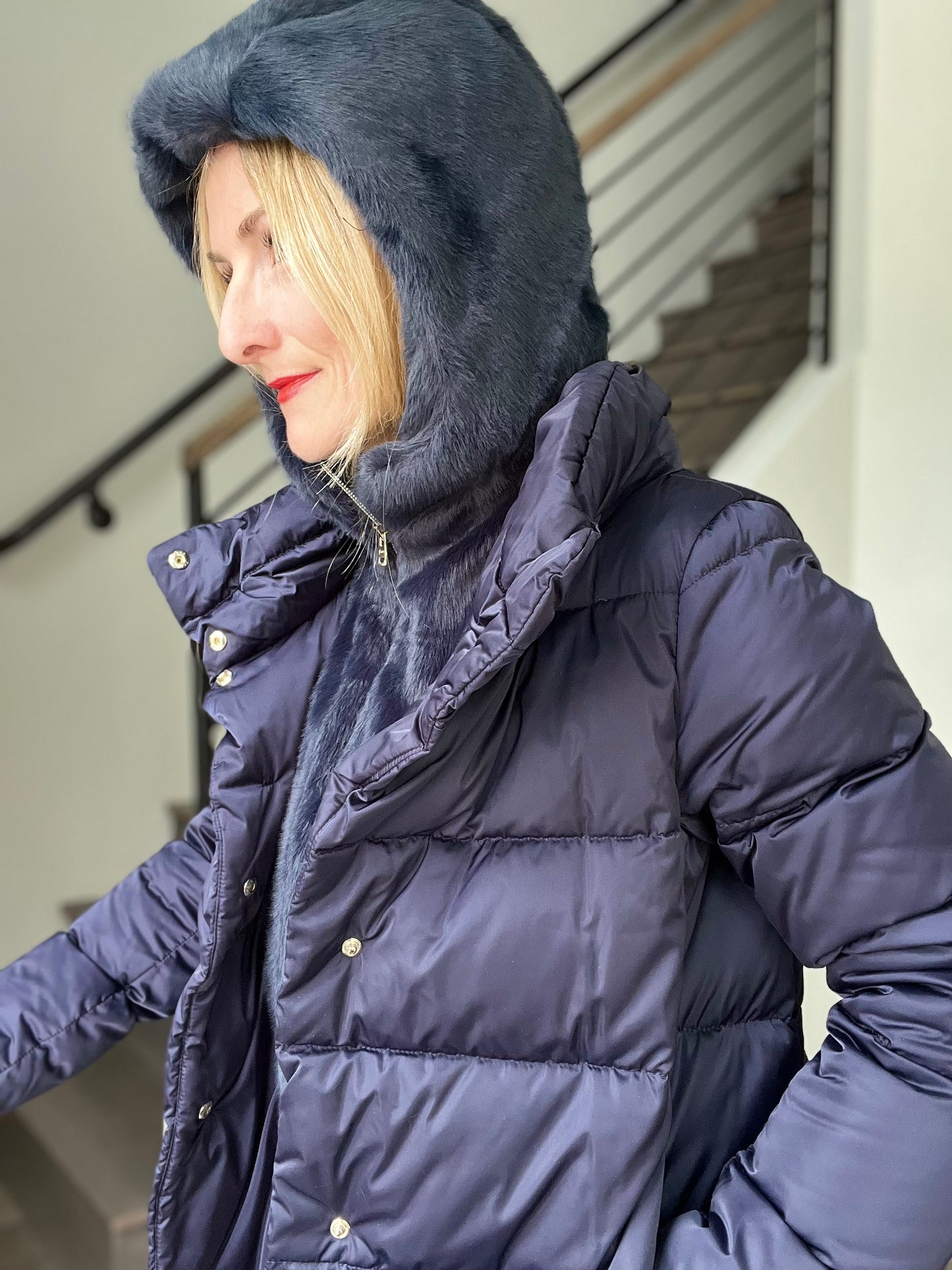 Herno Sateen A-line Fuzzy Dickey Coat