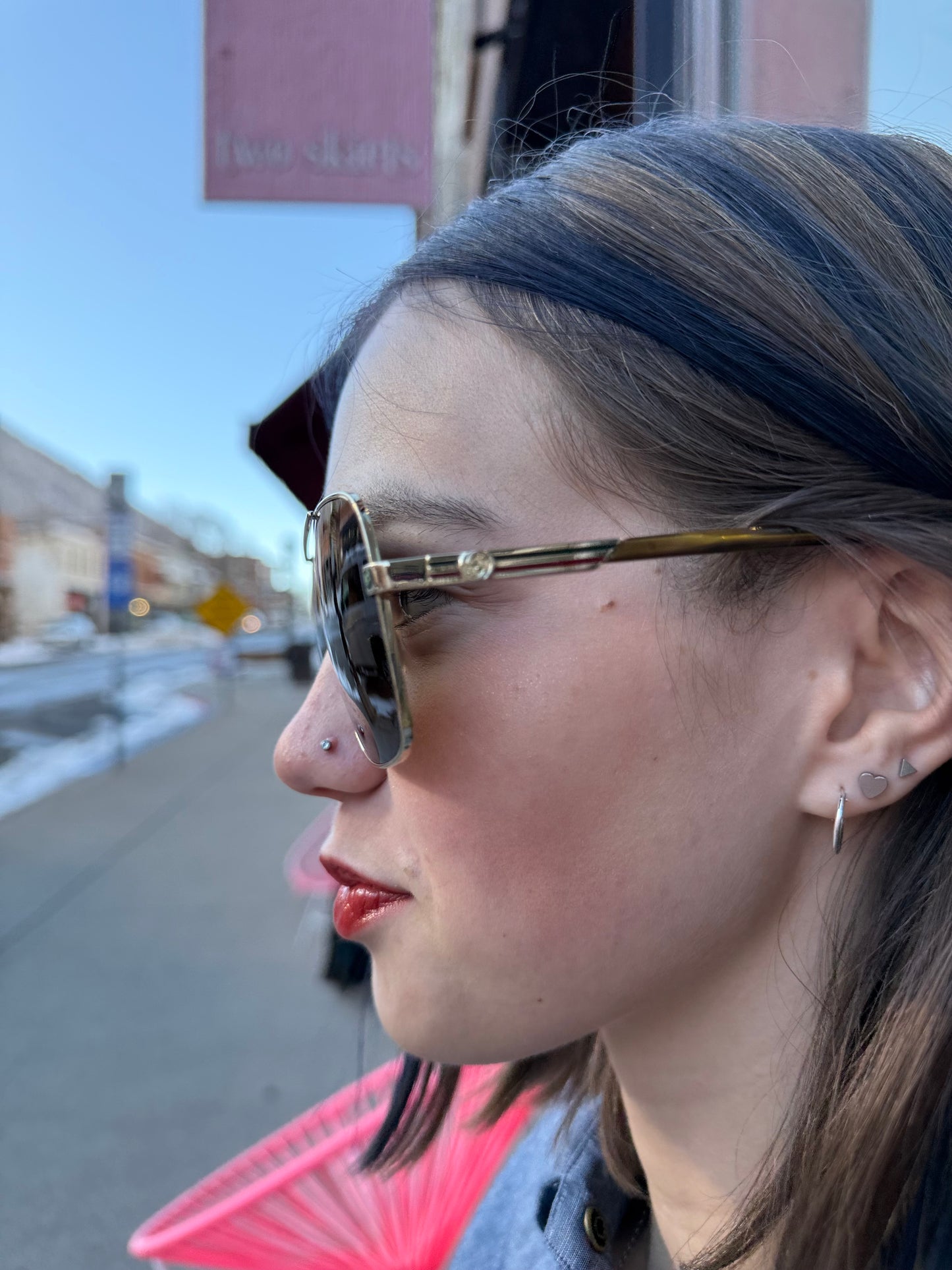 GG Gold Rectangle Aviator Sunglasses