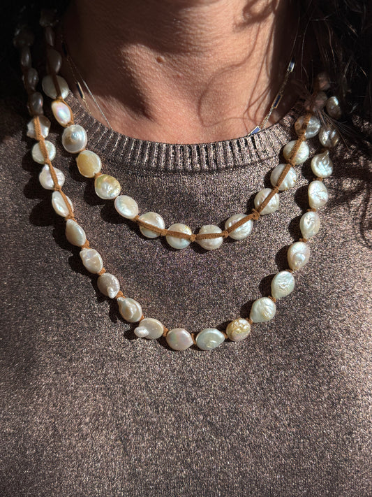 Tess Extra Long Flat White Pearls