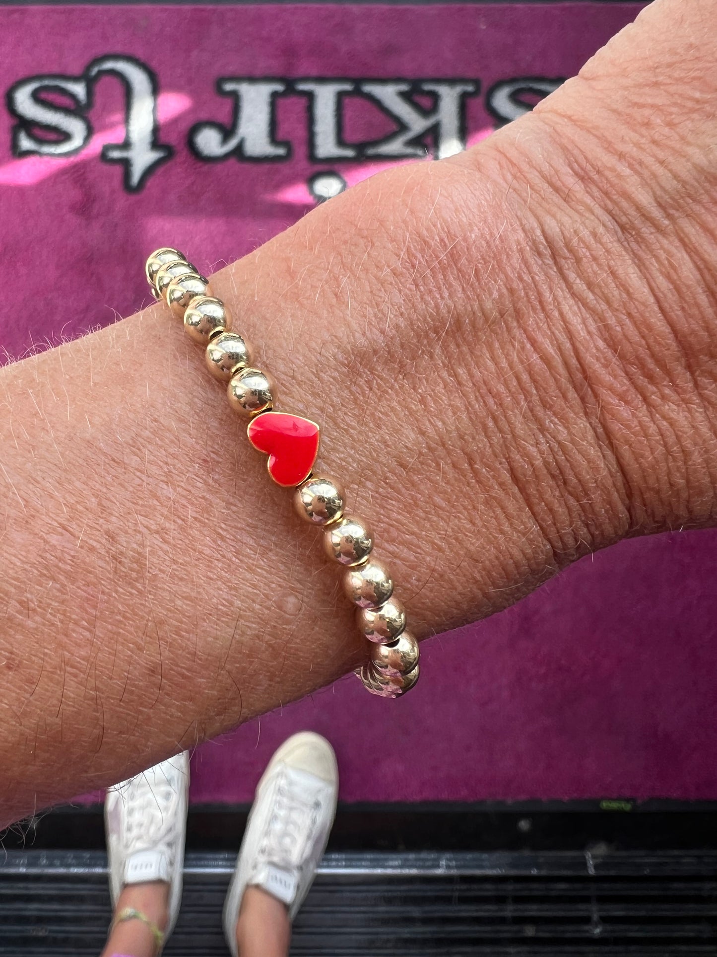Ruby & Violet Gold Bead Heart Bracelet