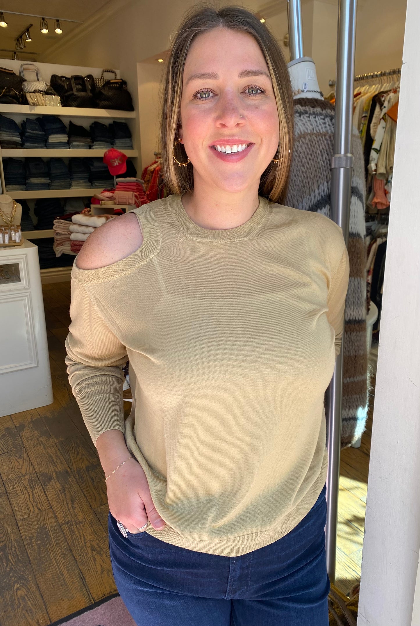 Nude Cold Shoulder Top