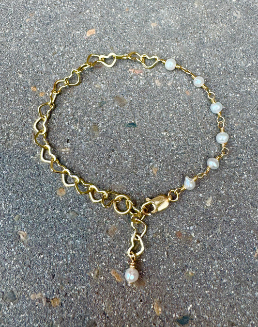 Ruby & Violet Pearl and Heart Chain Bracelet