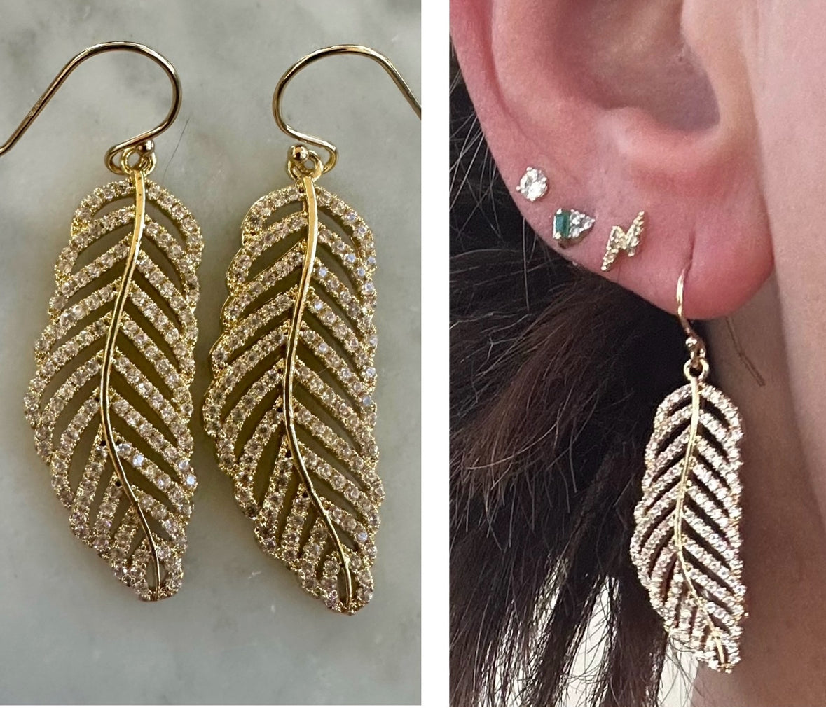 Ruby & Violet CZ Feather Earrings