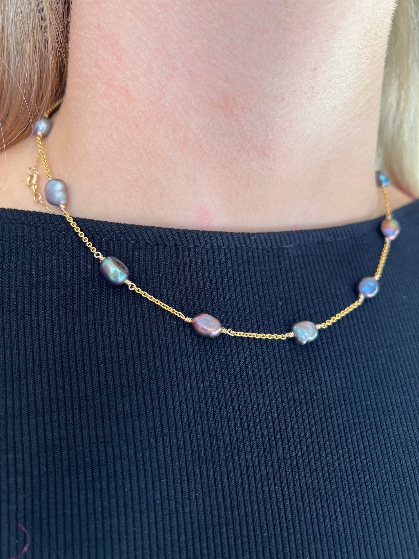 Ruby & Violet Peacock Multi Pearl Necklace
