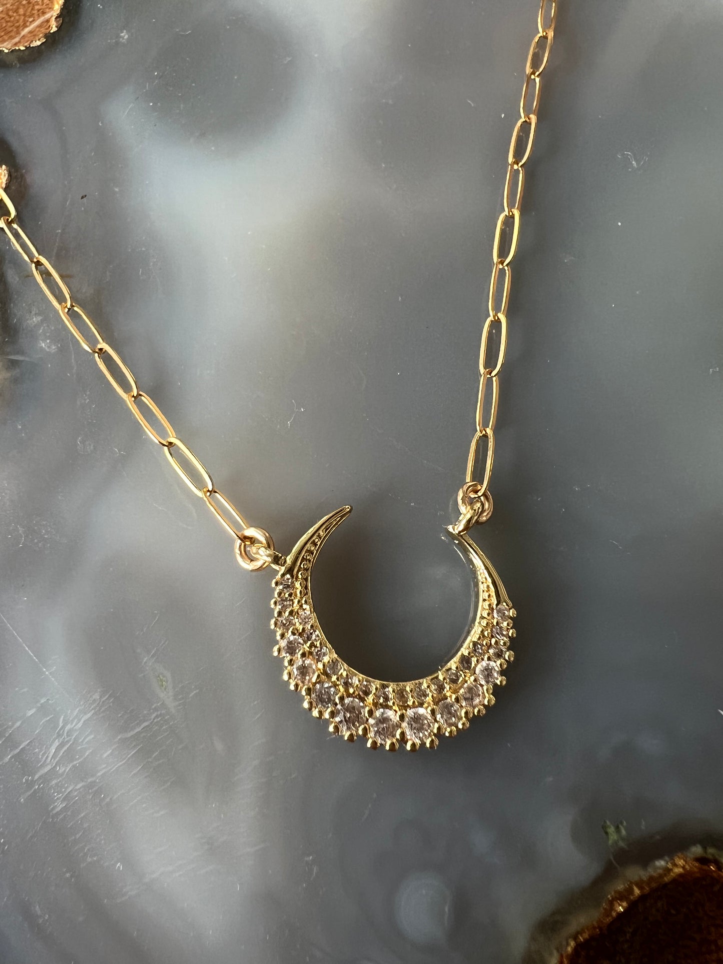 Ruby & Violet Pave Crescent Necklace