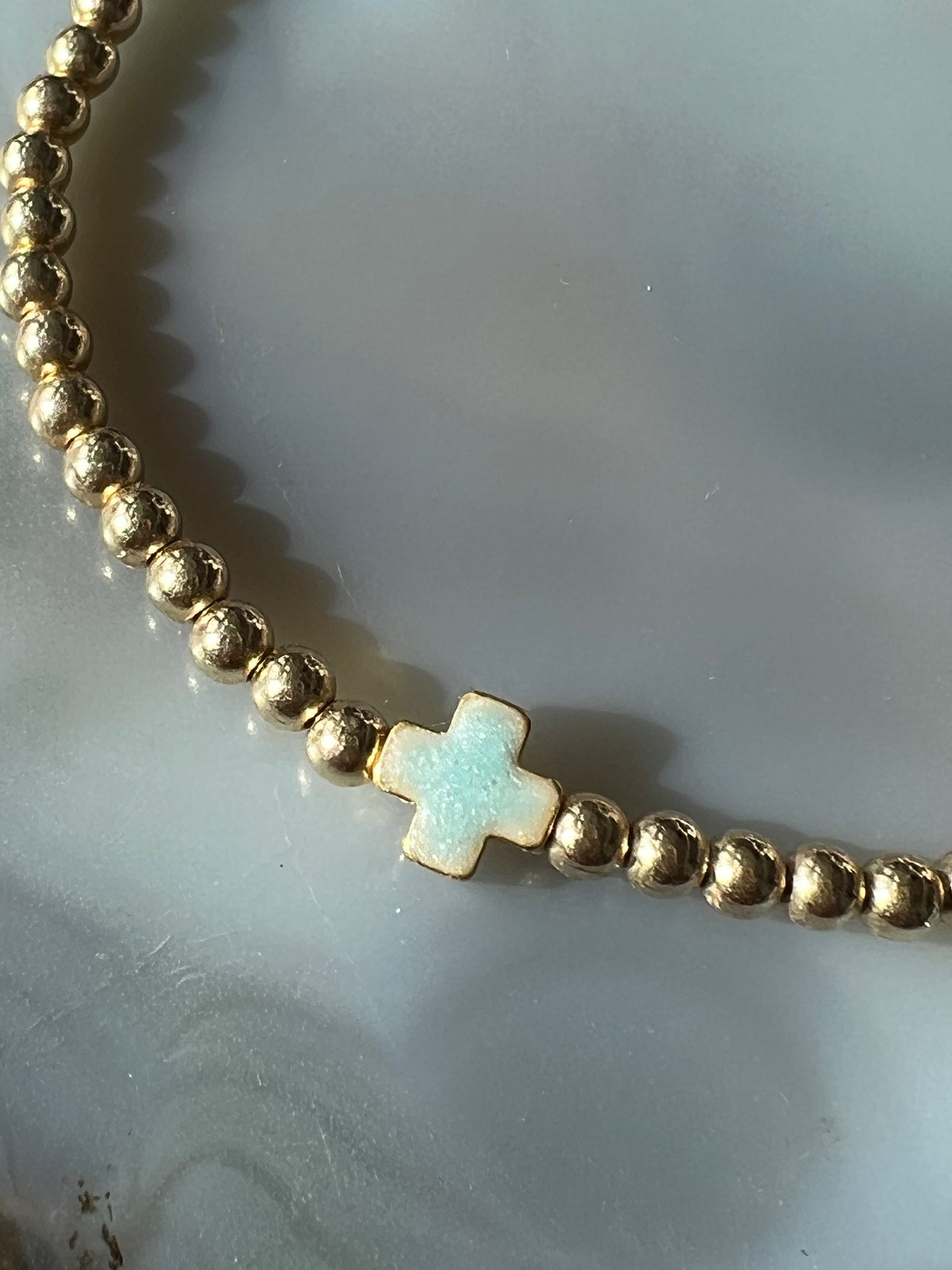 Ruby & Violet Cross Charm Bead Bracelet