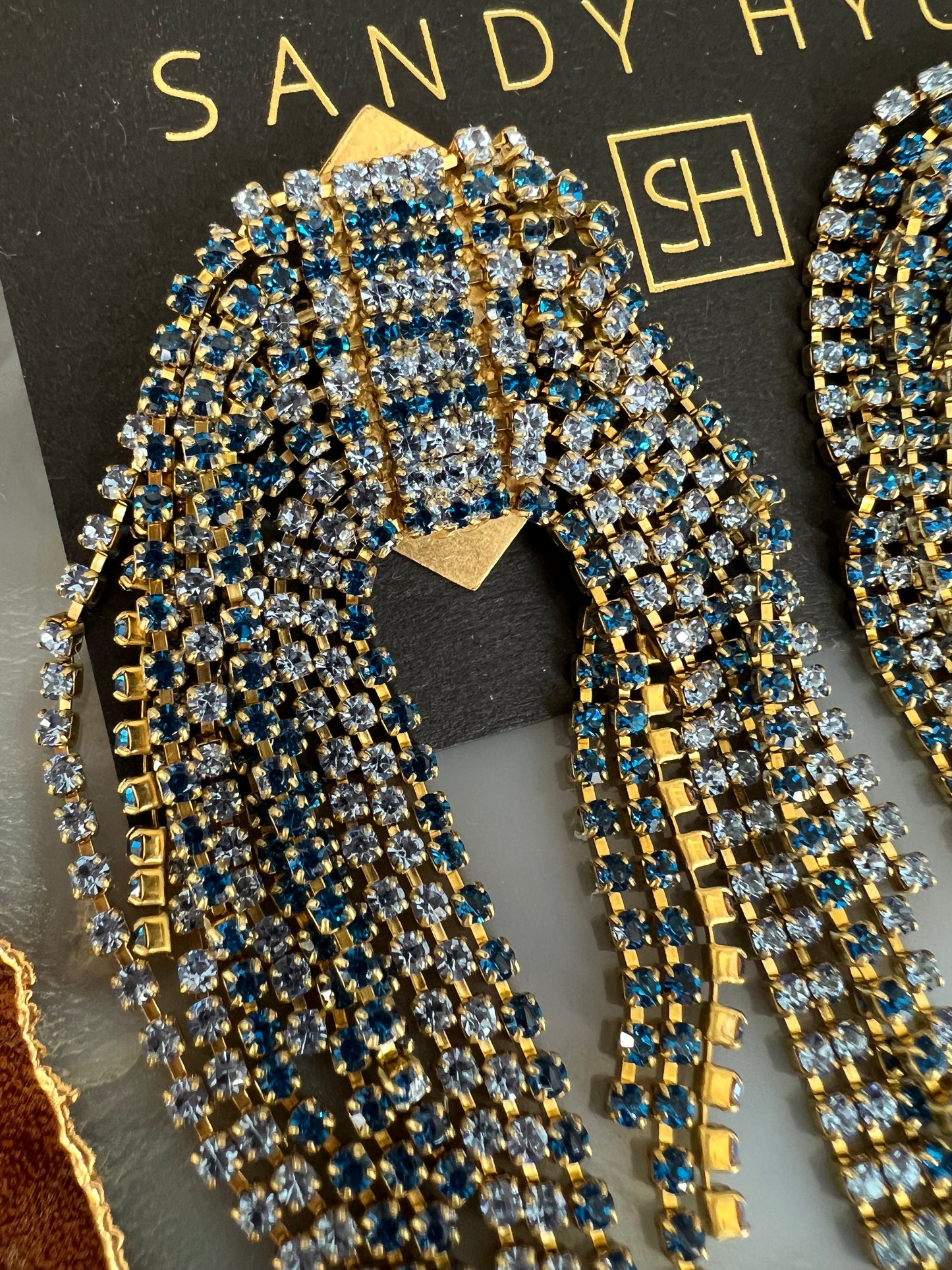 Sandy Hyun Blue Crystal Fringe Earrings