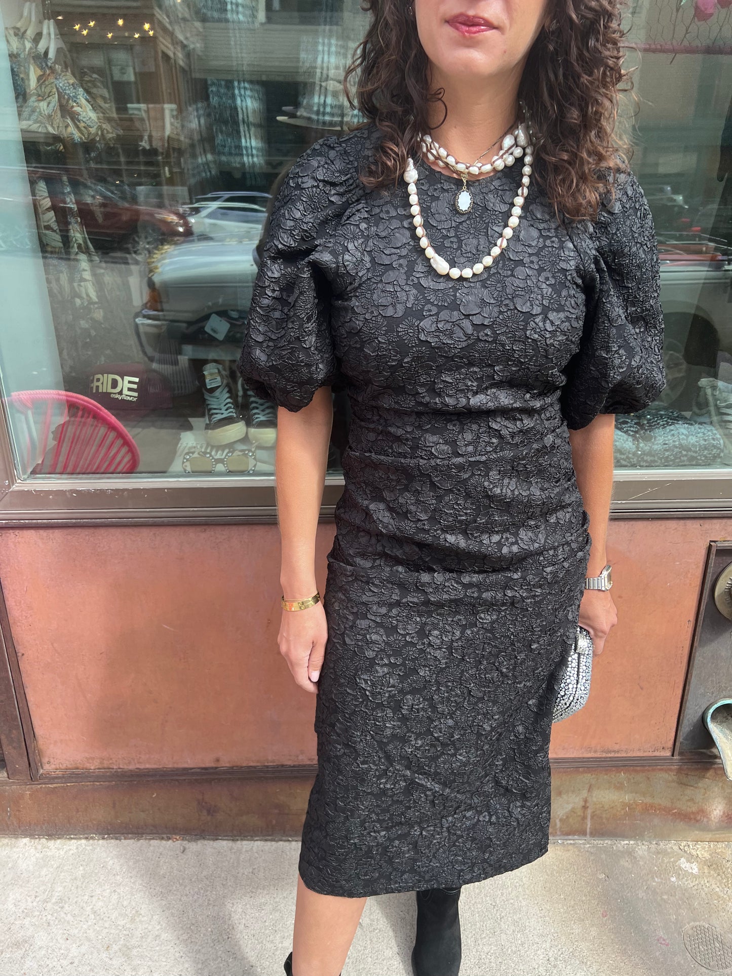 Ganni Puff Sleeve Midi Dress