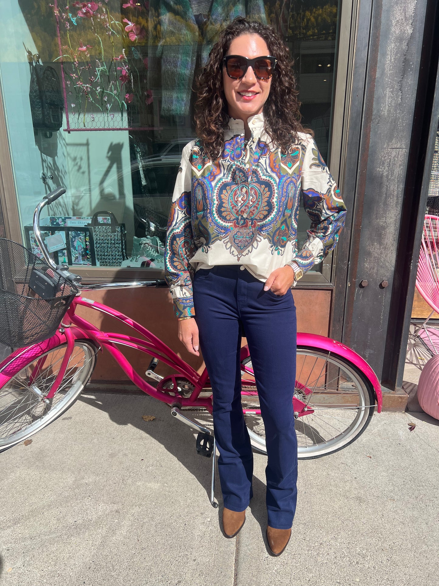 Caliban Blue Printed Blouse