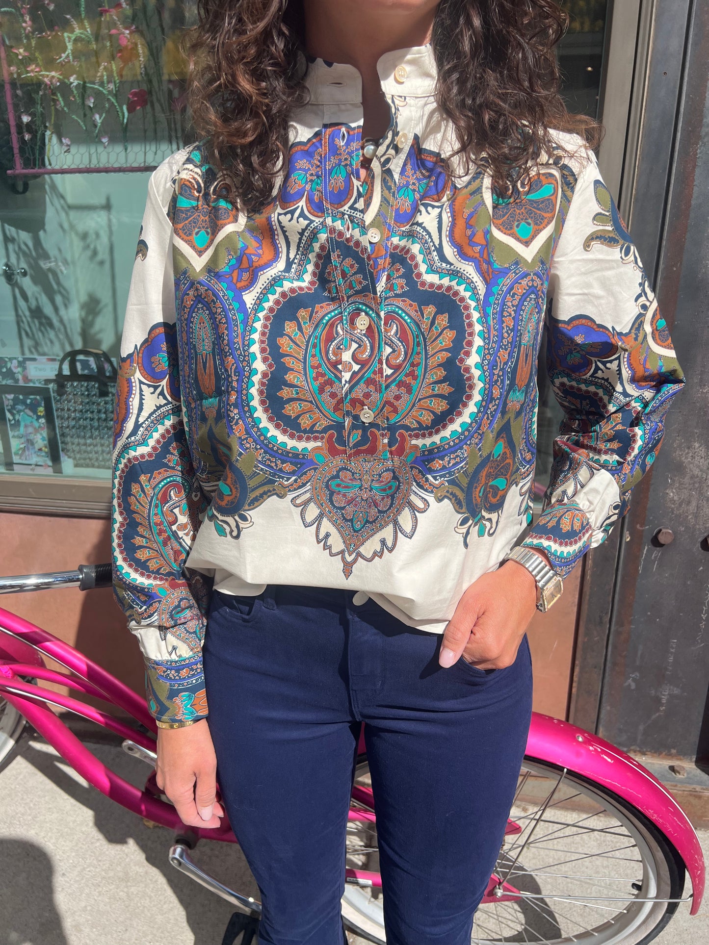 Caliban Blue Printed Blouse