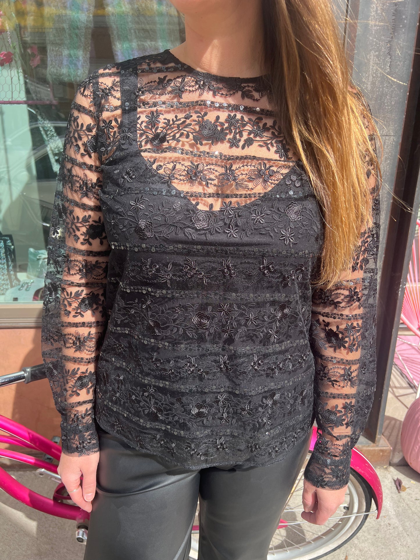 Le Sarte Lace & Sequin Blouse