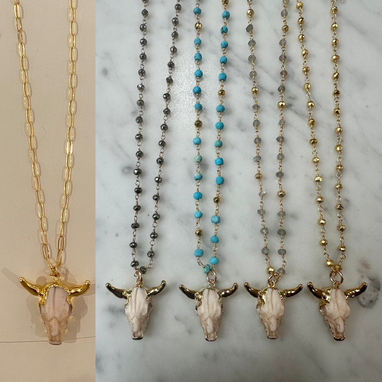 Ruby & Violet Steer Skull Necklace