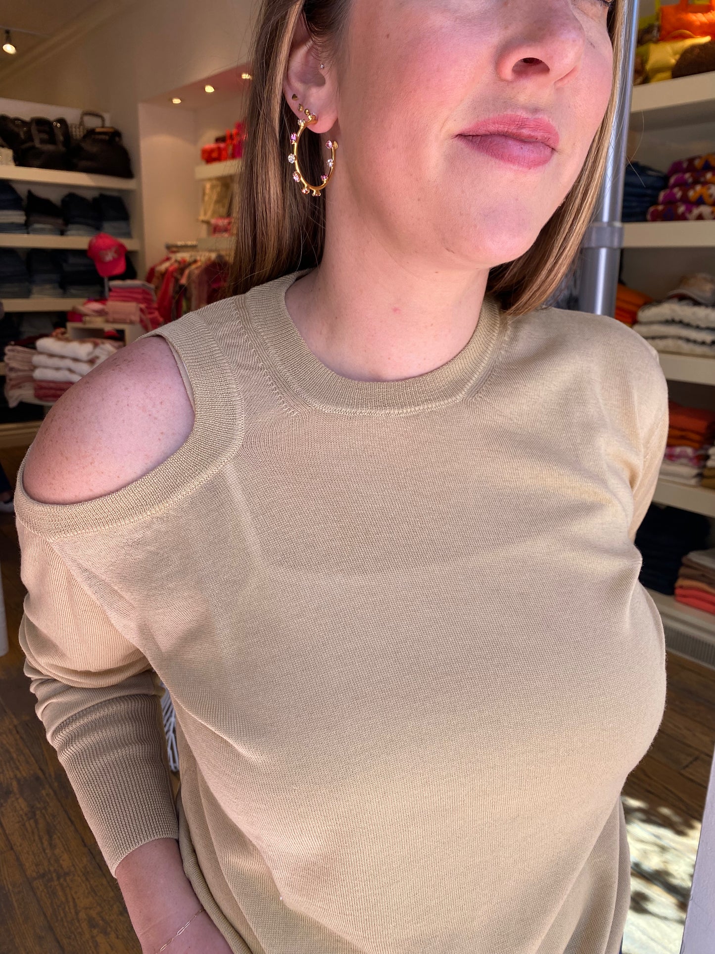 Nude Cold Shoulder Top