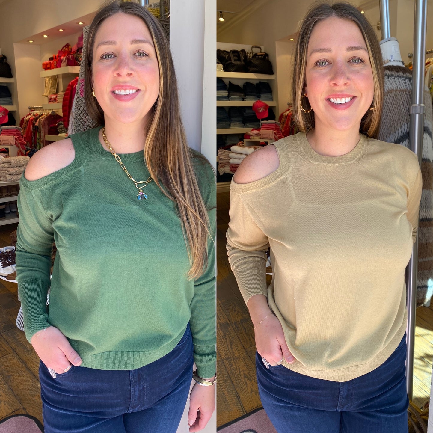 Nude Cold Shoulder Top