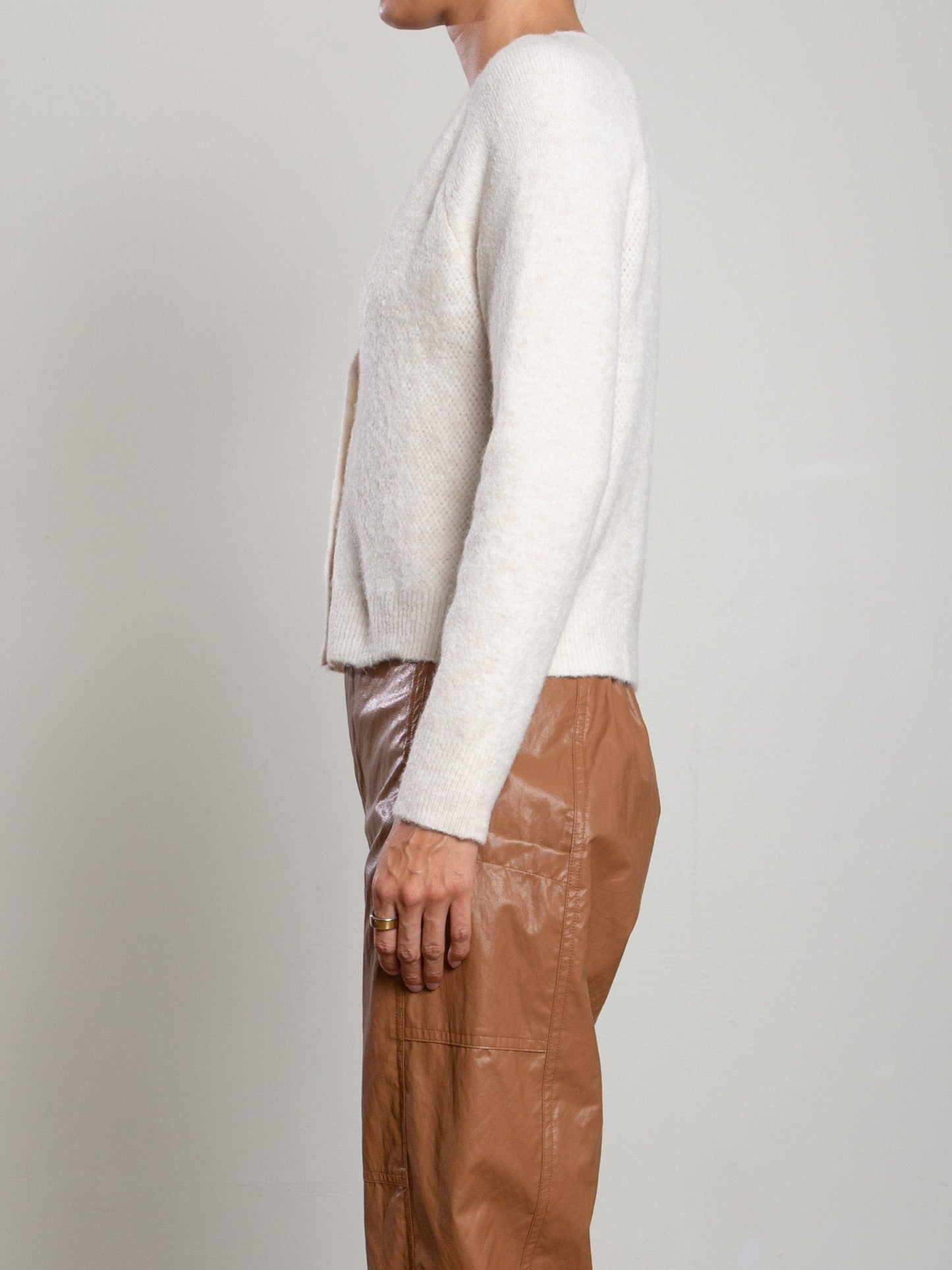 Pharaoh Ana Cardigan in Milk, button front detail
