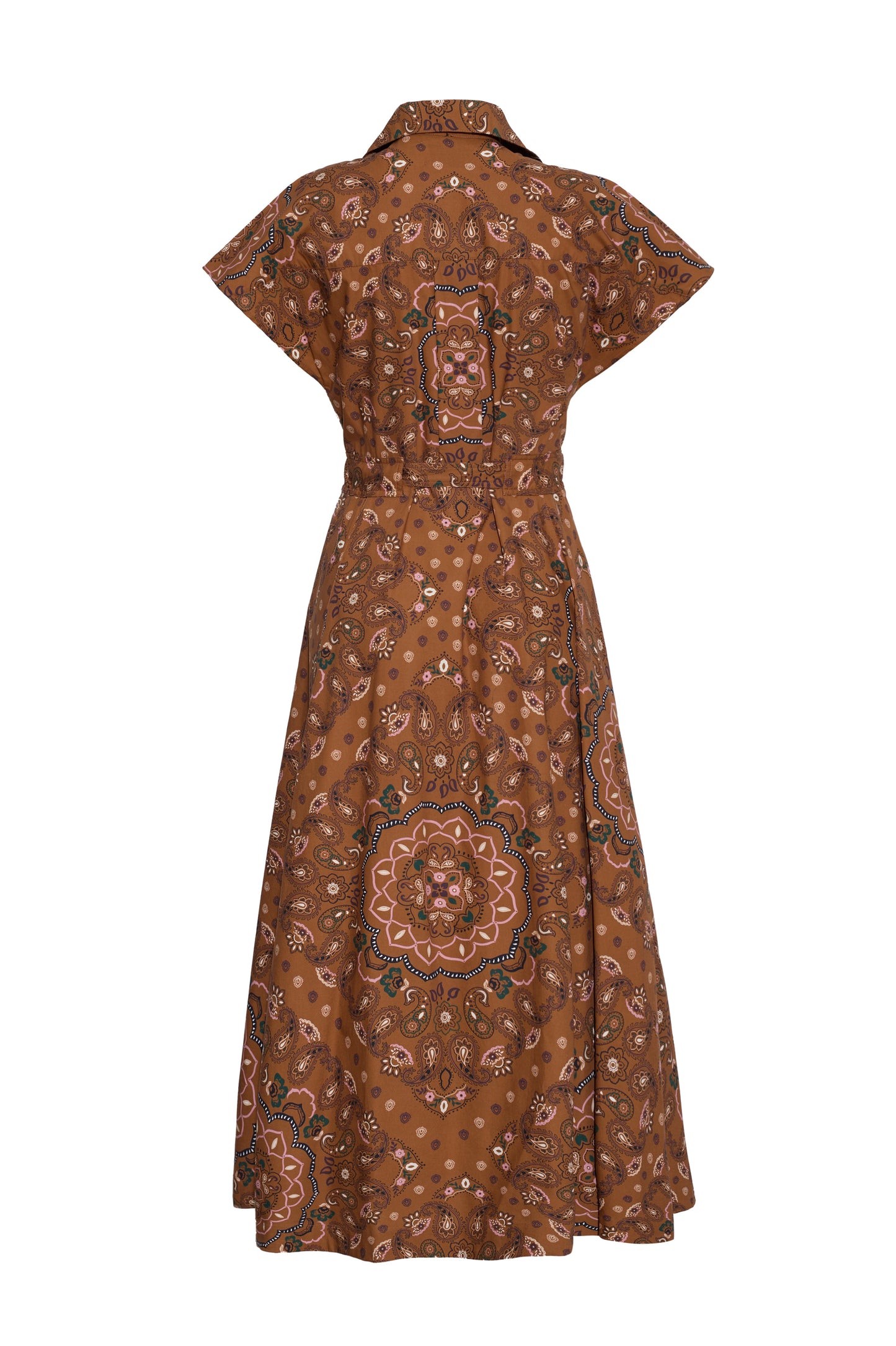 Cara Cara Sawyer Dress in Bandana Camel, back view
