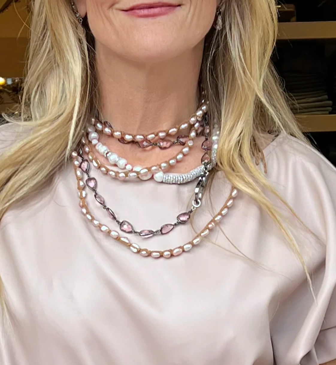 Tess Lavender Sm Pearl Triple Wrap
