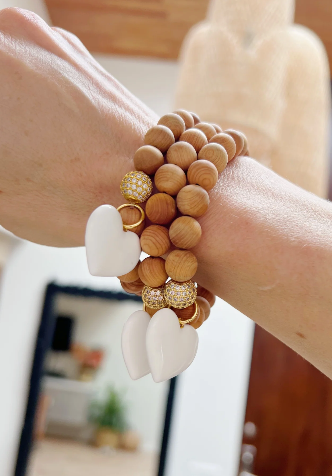 Lauren Amble Wood Bead Heart Bracelet