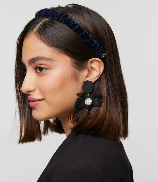 Lele Jet Crystal Lily Clip-On Earrings