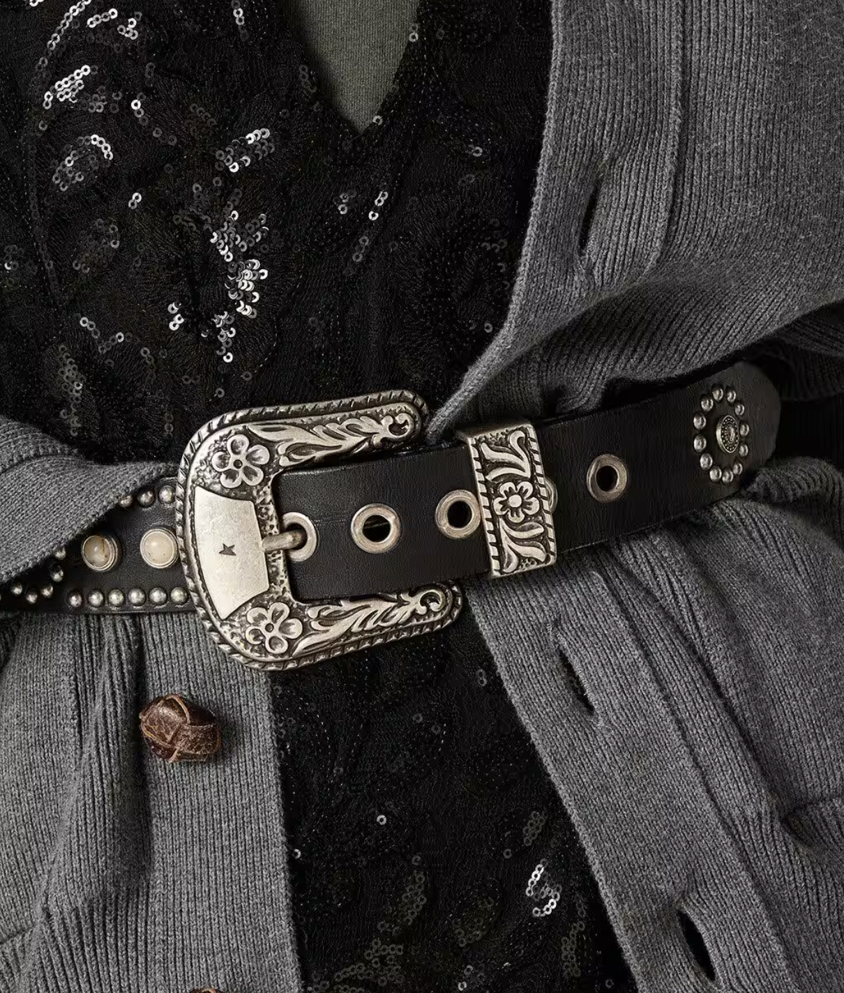 GG Stud Belt w/Silver Buckle