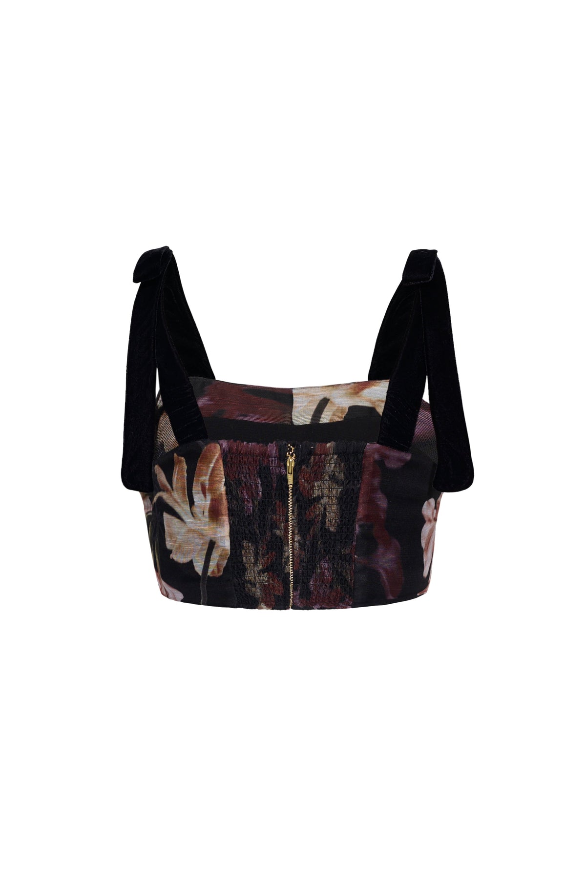 Cara Cara Tira Top in Elysian Flora Black, back view