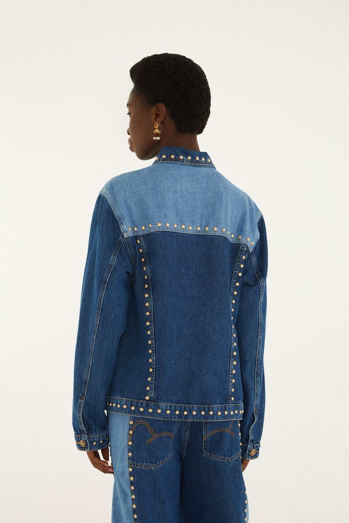 Farm Rio Studs Metal Jacket in Denim, additional view showing gold stud detail